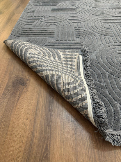 MİLAS C16-Kabartmalı Kaymaz Taban Modern Geometrik Desenli Salon Koridor Mutfak Halısı
