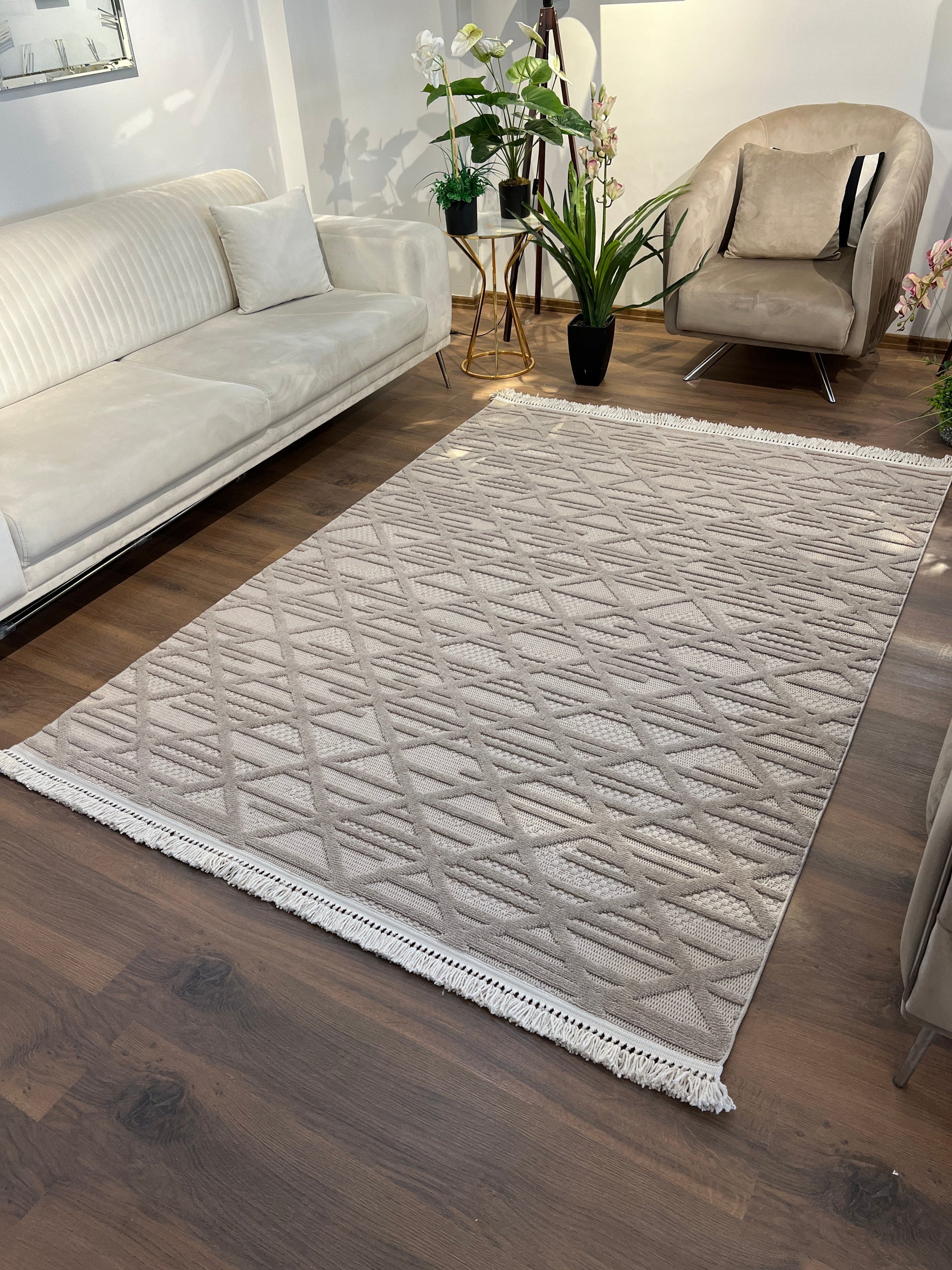 MİLAS C9-VİZON Kabartmalı Modern Geometrik Desenli Salon Koridor Mutfak Halısı