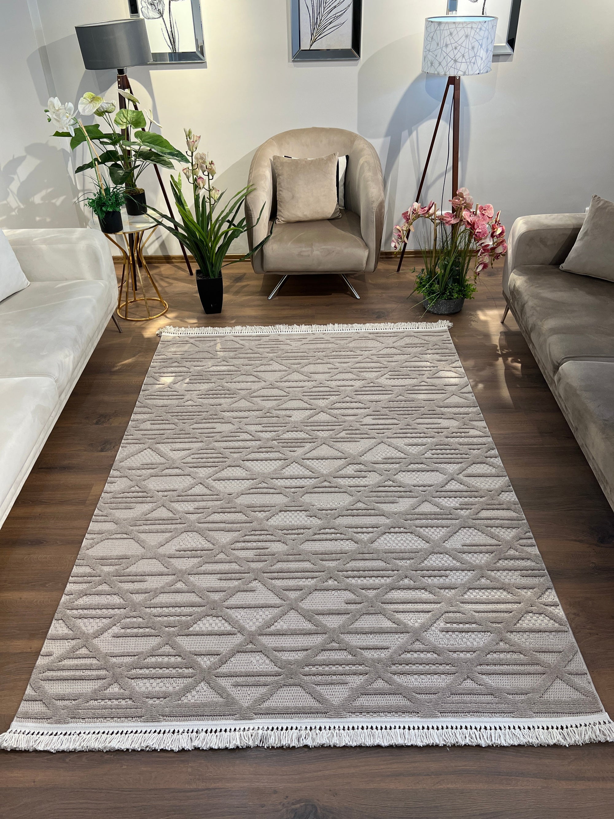 MİLAS C9-VİZON Kabartmalı Modern Geometrik Desenli Salon Koridor Mutfak Halısı