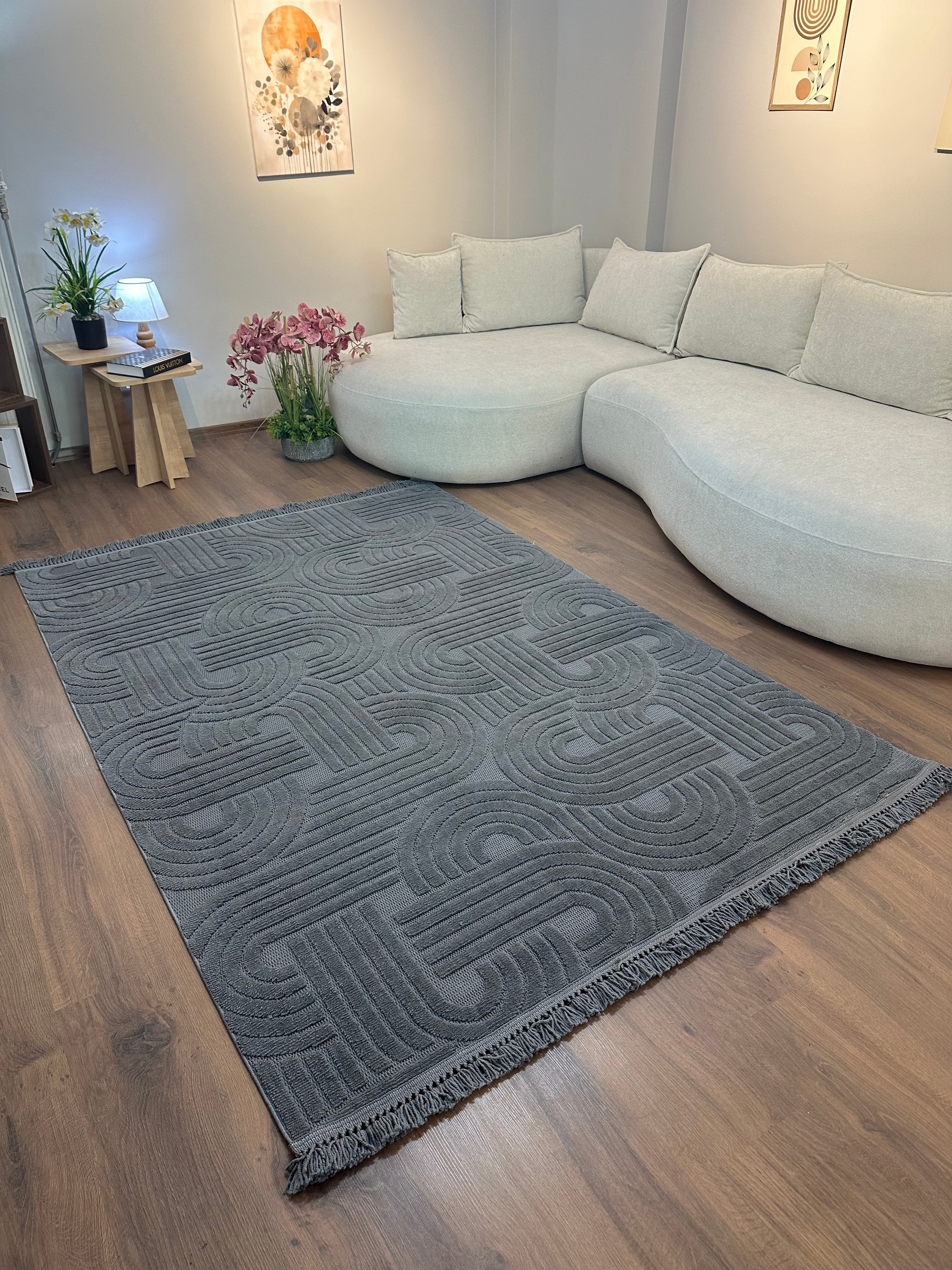 MİLAS C16-Kabartmalı Kaymaz Taban Modern Geometrik Desenli Salon Koridor Mutfak Halısı