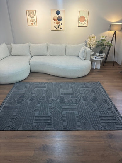 MİLAS C16-Kabartmalı Kaymaz Taban Modern Geometrik Desenli Salon Koridor Mutfak Halısı