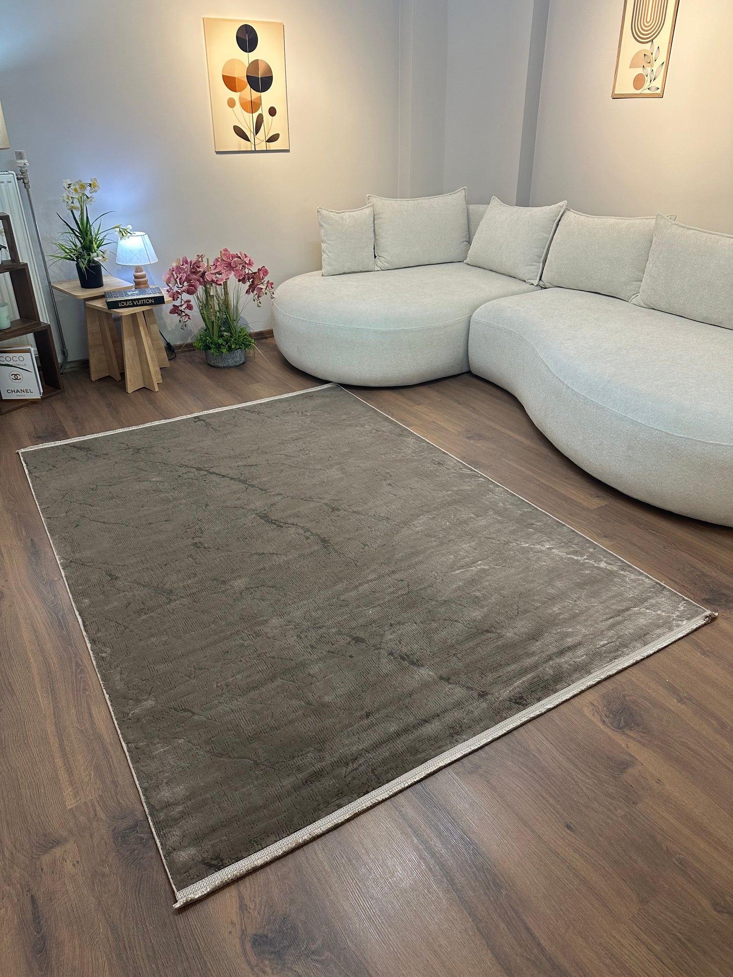 LOTUS C27-VİZON Kaymaz Taban Sentetik Bambu Parlak Saten Salon Halısı-004