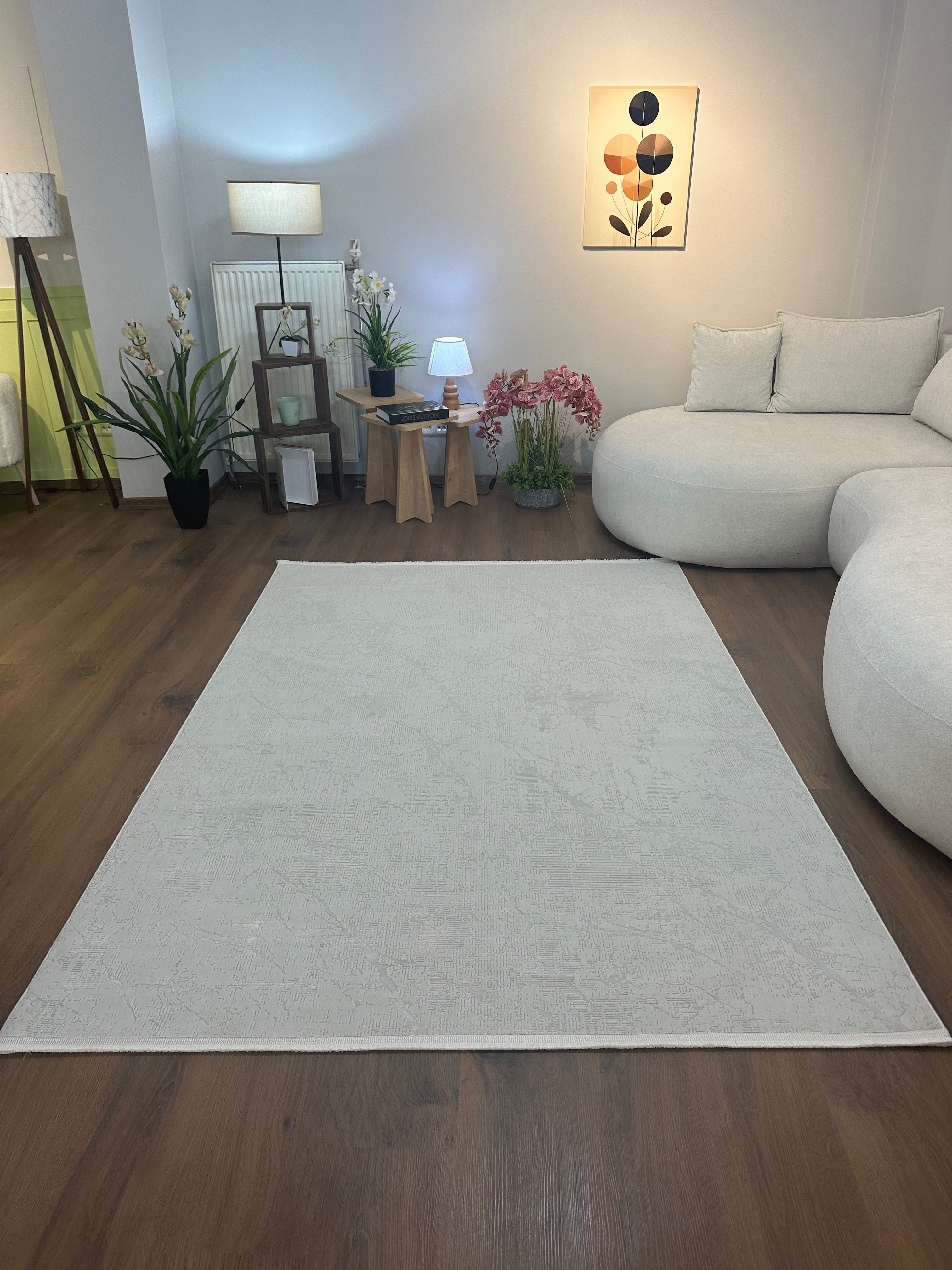 LOTUS C23-KREM Kaymaz Taban Sentetik Bambu Parlak Saten Salon Halısı-004