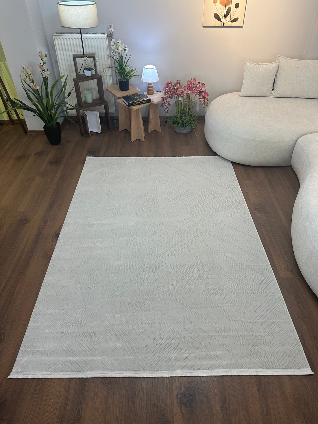 LOTUS C20-KREM Kaymaz Taban Sentetik Bambu Parlak Saten Salon Halısı-413