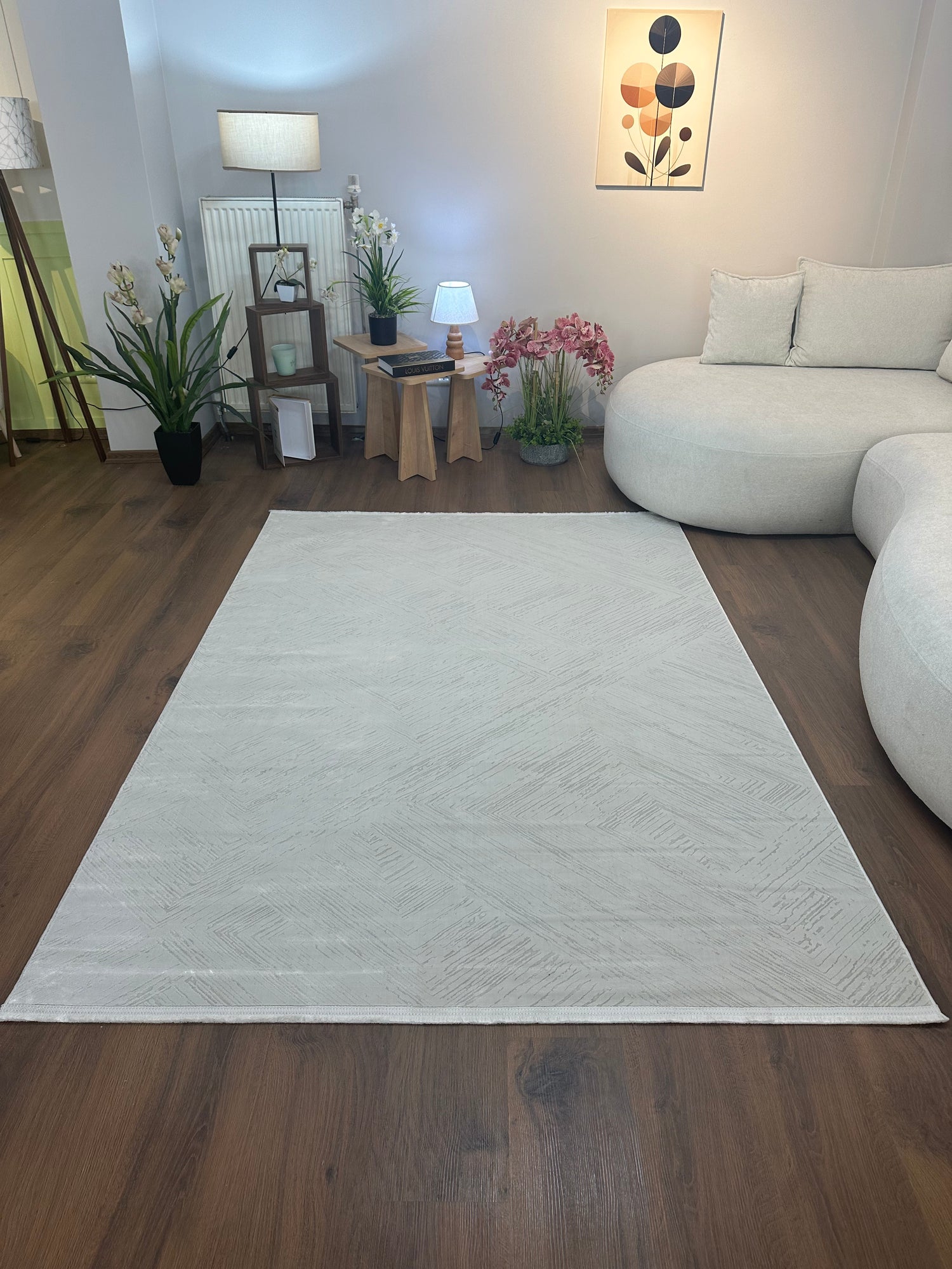 LOTUS C20-KREM Kaymaz Taban Sentetik Bambu Parlak Saten Salon Halısı-413