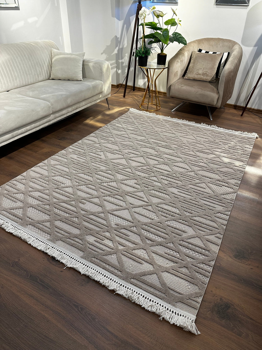 MİLAS C9-VİZON Kabartmalı Modern Geometrik Desenli Salon Koridor Mutfak Halısı