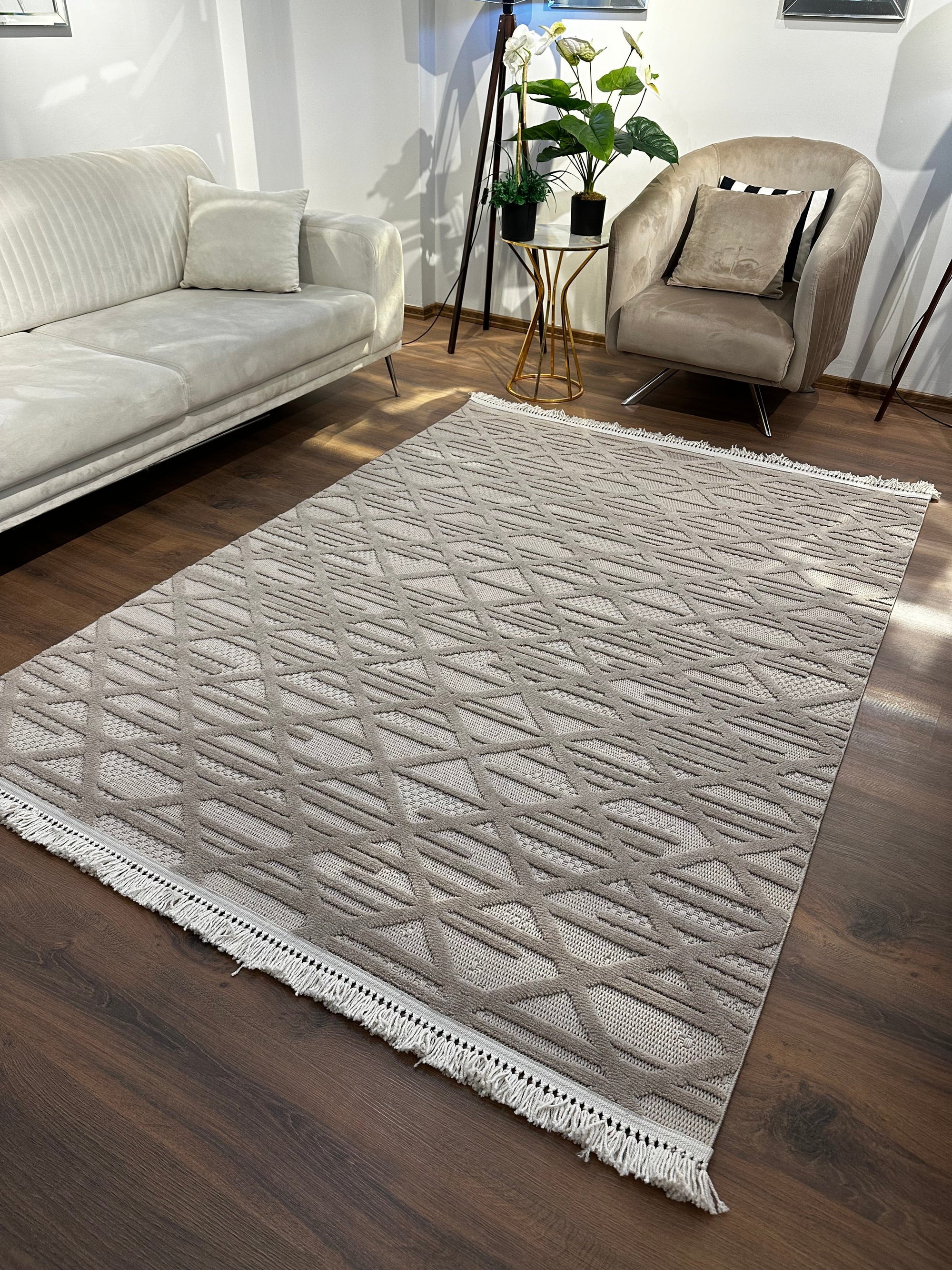 MİLAS C9-VİZON Kabartmalı Modern Geometrik Desenli Salon Koridor Mutfak Halısı