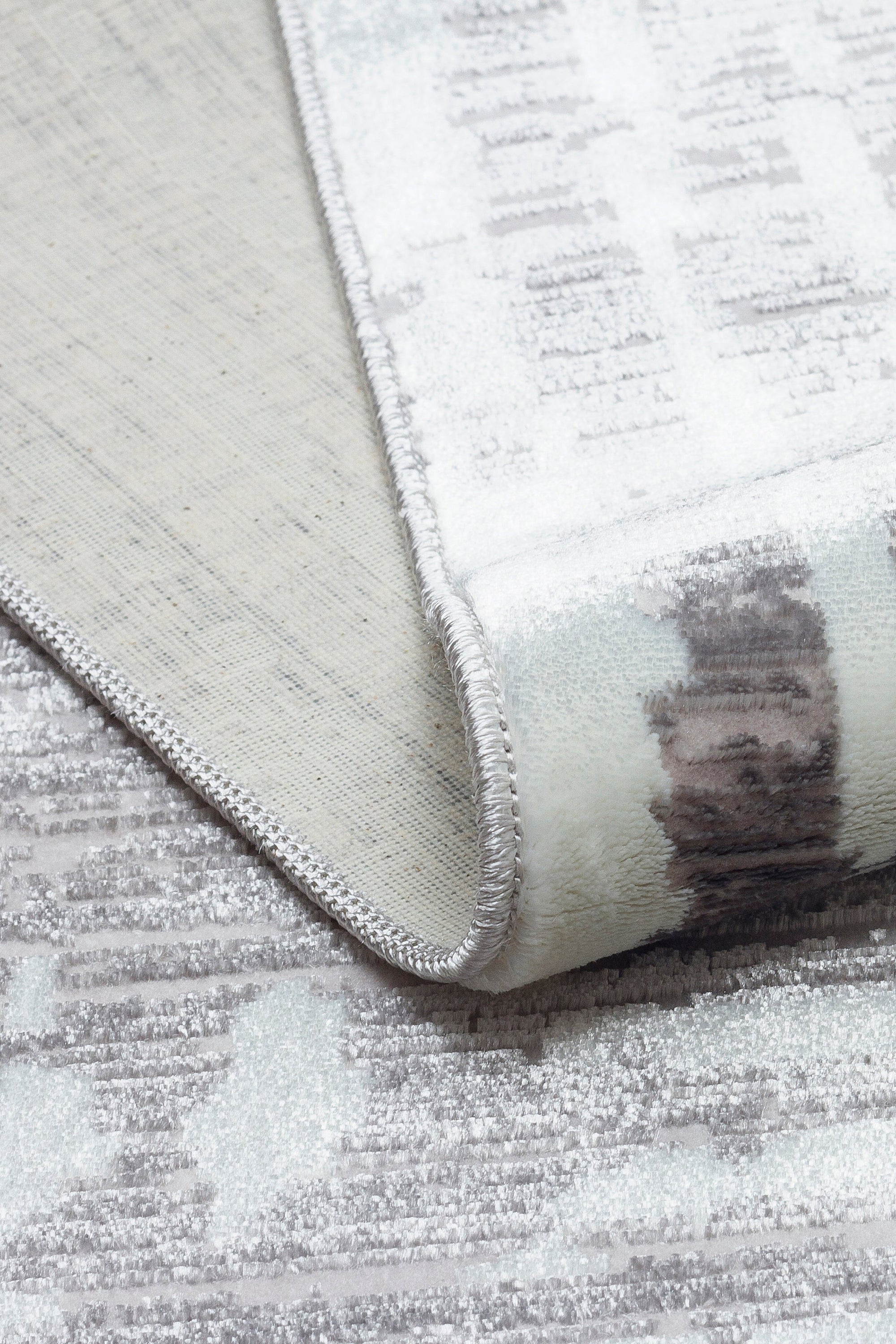 LOTUS 99T-BEYAZ/GRİ Sentetik Bambu Parlak Saten Salon Koridor Mutfak Halısı