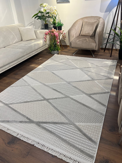 PALERMO G13-KREM/VİZON Kabartmalı Modern Geometrik Desenli Salon Halısı