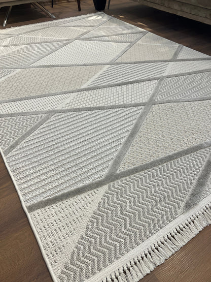 PALERMO G13-KREM/VİZON Kabartmalı Modern Geometrik Desenli Salon Halısı