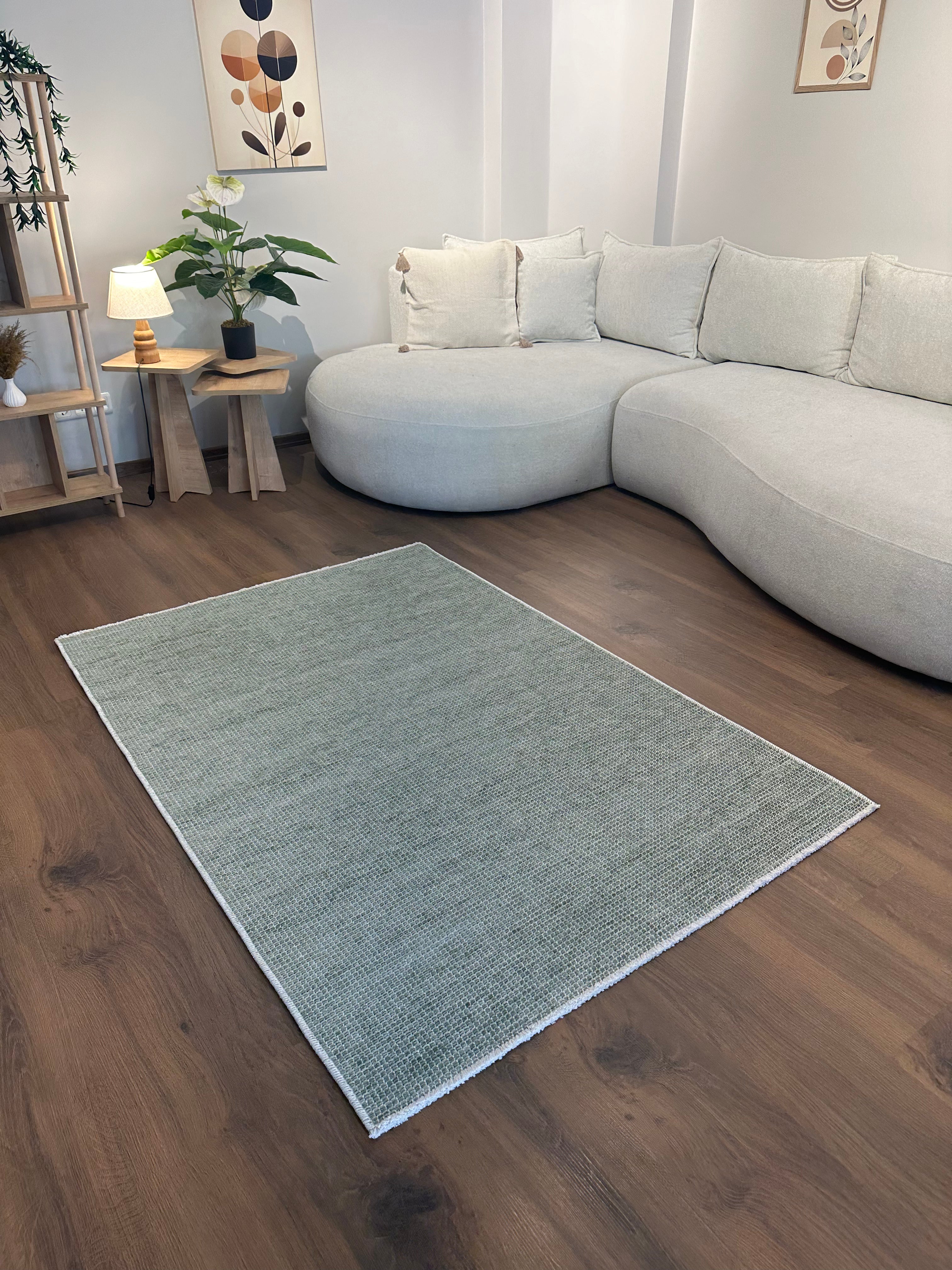 ŞÖNİL MODERN HR1457 Kaymaz Taban Salon Koridor Mutfak Şönil Kilim Dokuma Halı-YEŞİL