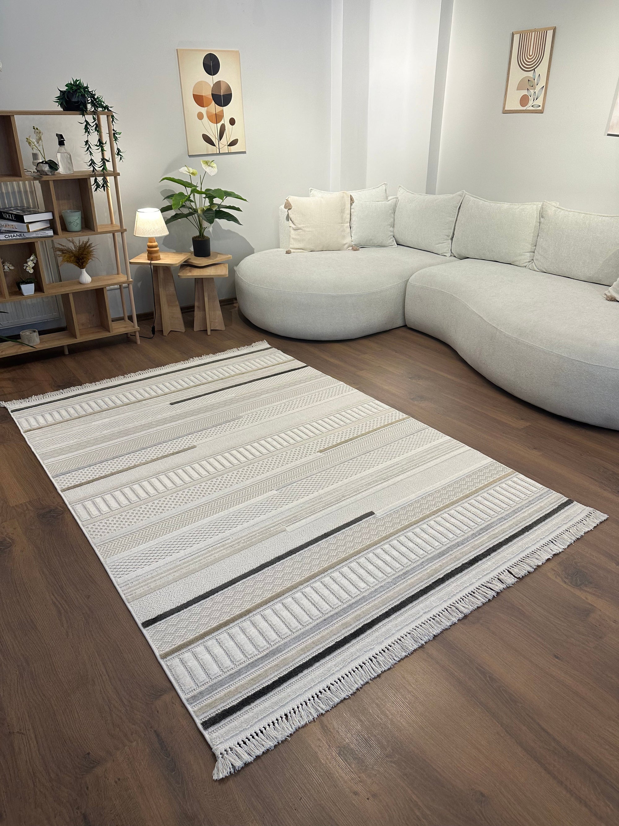 İCON T-PE03-BEJ Modern Geometrik Desenli Salon Koridor Mutfak Halısı