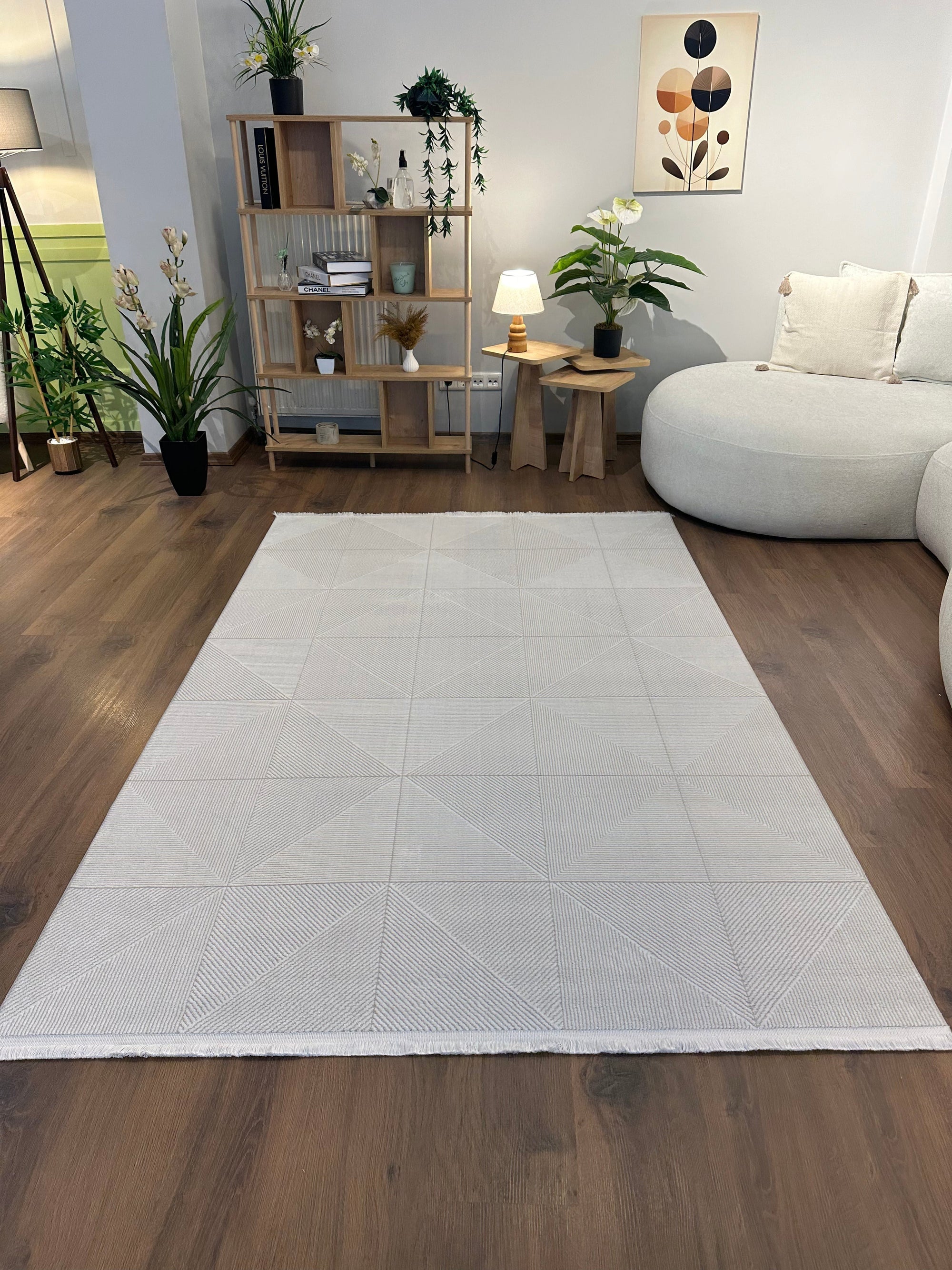 İCON T-MD03–KREM Modern Yumuşak Salon Koridor Mutfak Makine Dokuma Halısı