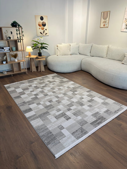 İCON T-MD06–GRİ Modern Yumuşak Salon Koridor Mutfak Makine Dokuma Halısı
