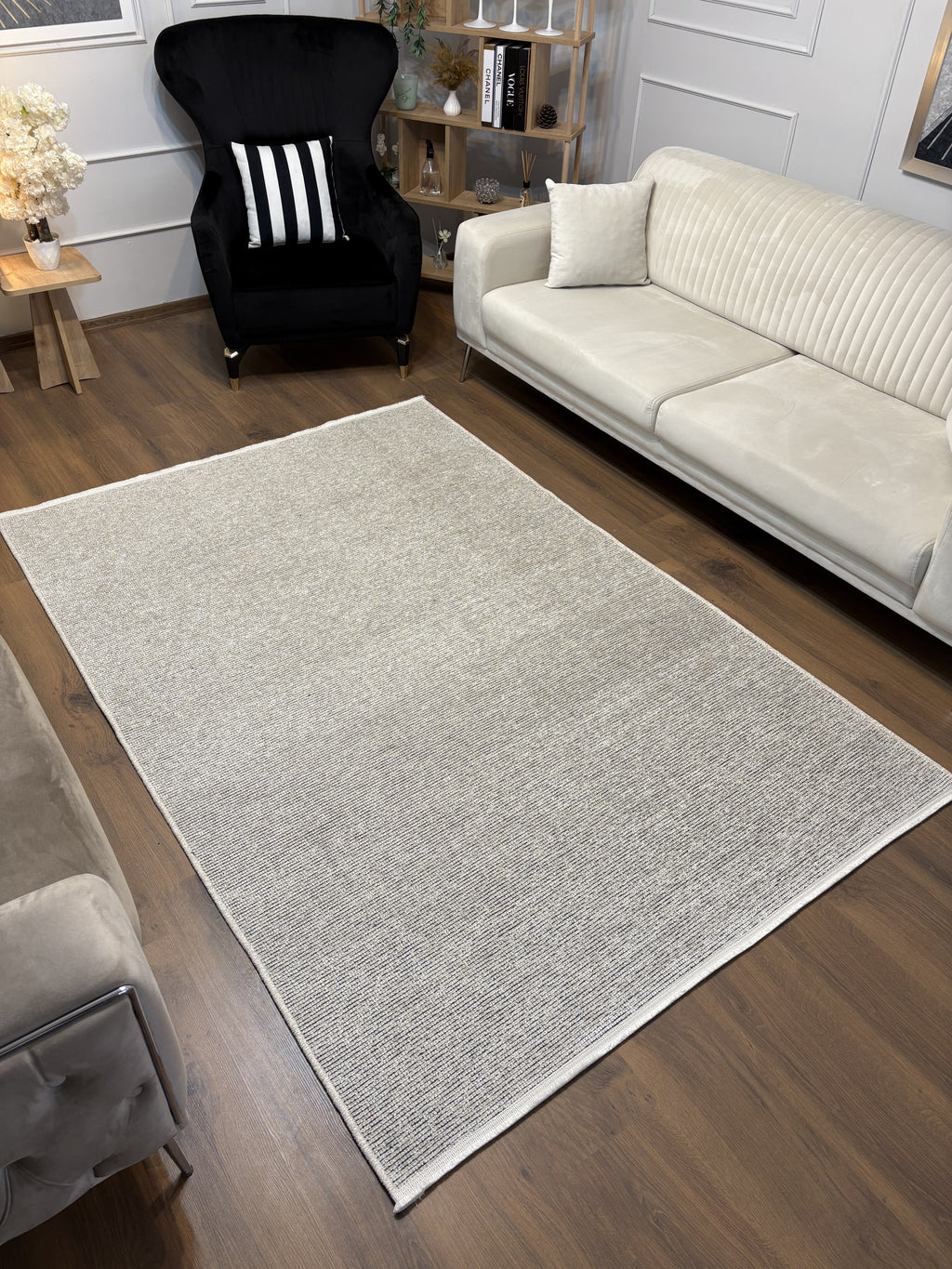 ŞÖNİL SUDE-KREM Makinede Yıkanabilir Modern Sade Desenli Salon Koridor Mutfak Şönil Dokuma Halı