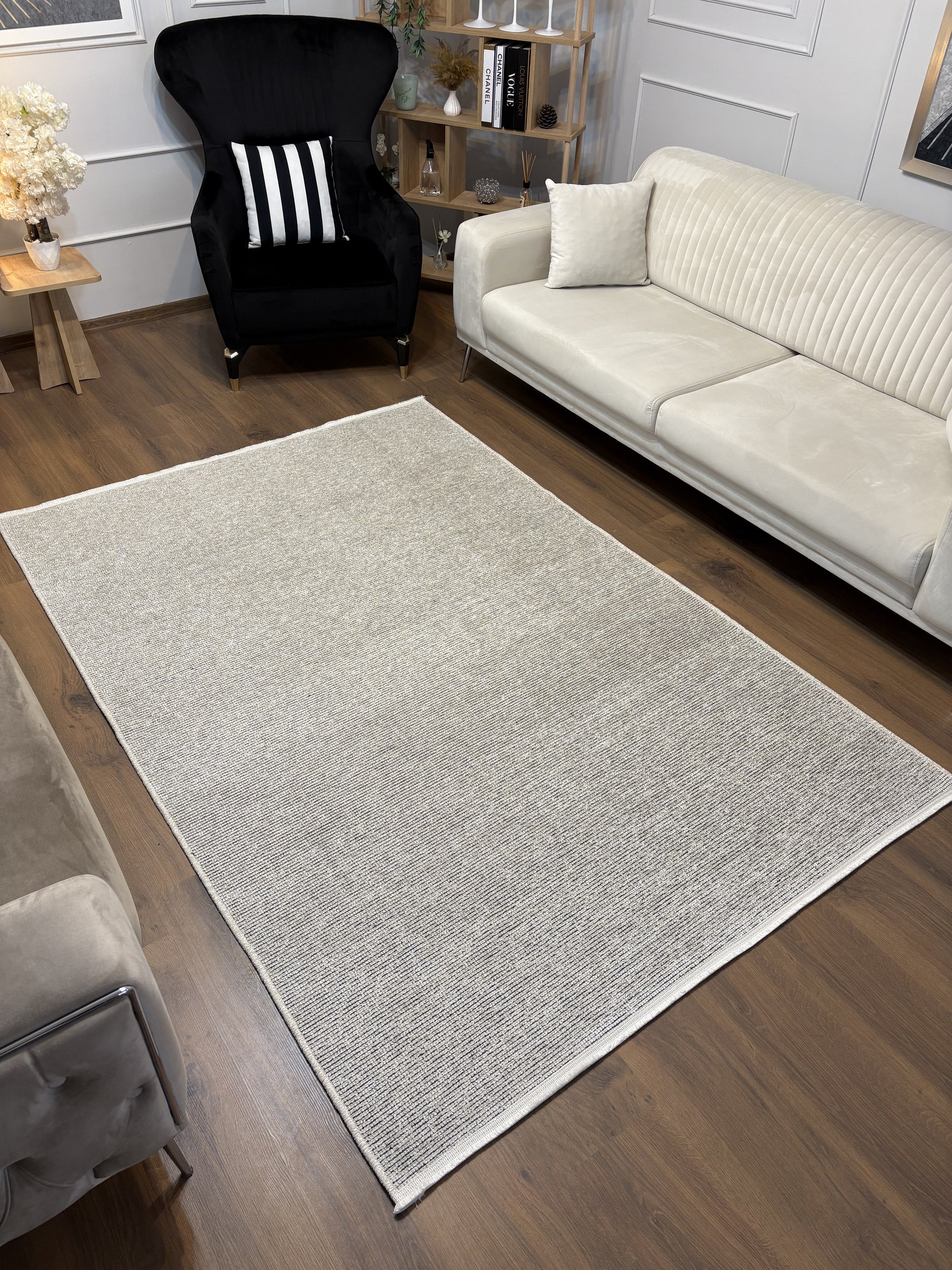 ŞÖNİL SUDE-KREM Makinede Yıkanabilir Modern Sade Desenli Salon Koridor Mutfak Şönil Dokuma Halı