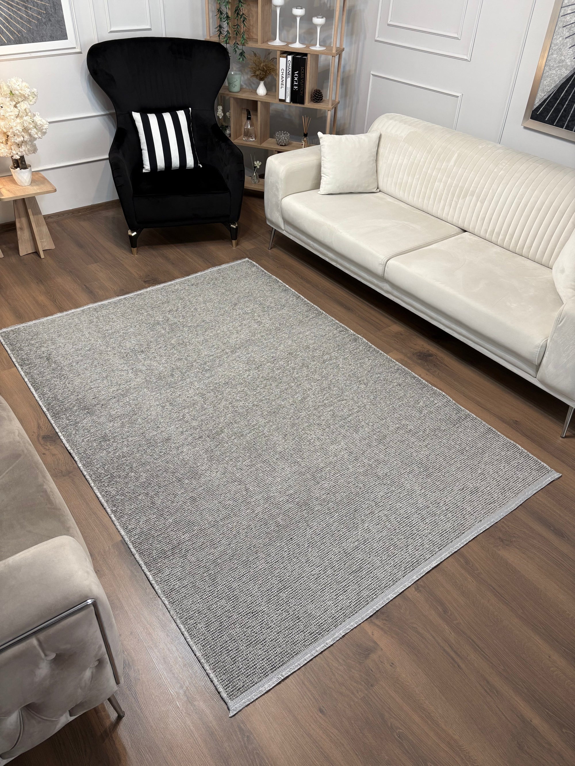 ŞÖNİL SUDE-GRİ Makinede Yıkanabilir Modern Sade Desenli Salon Koridor Mutfak Şönil Dokuma Halı