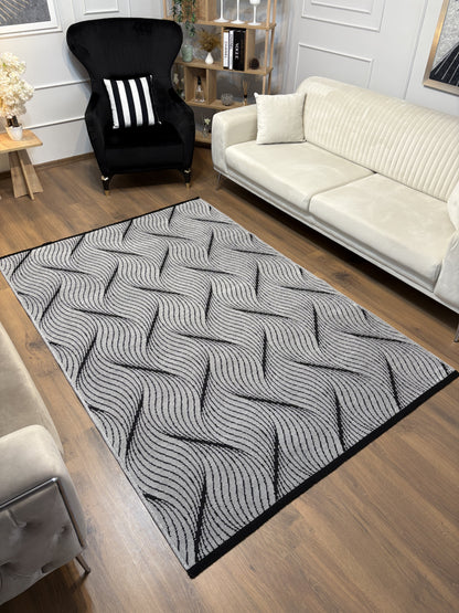 ŞÖNİL FERİ Kaymaz Taban İskandinav Desenli Salon Koridor Mutfak Şönil Kilim Dokuma Halı-GRİ