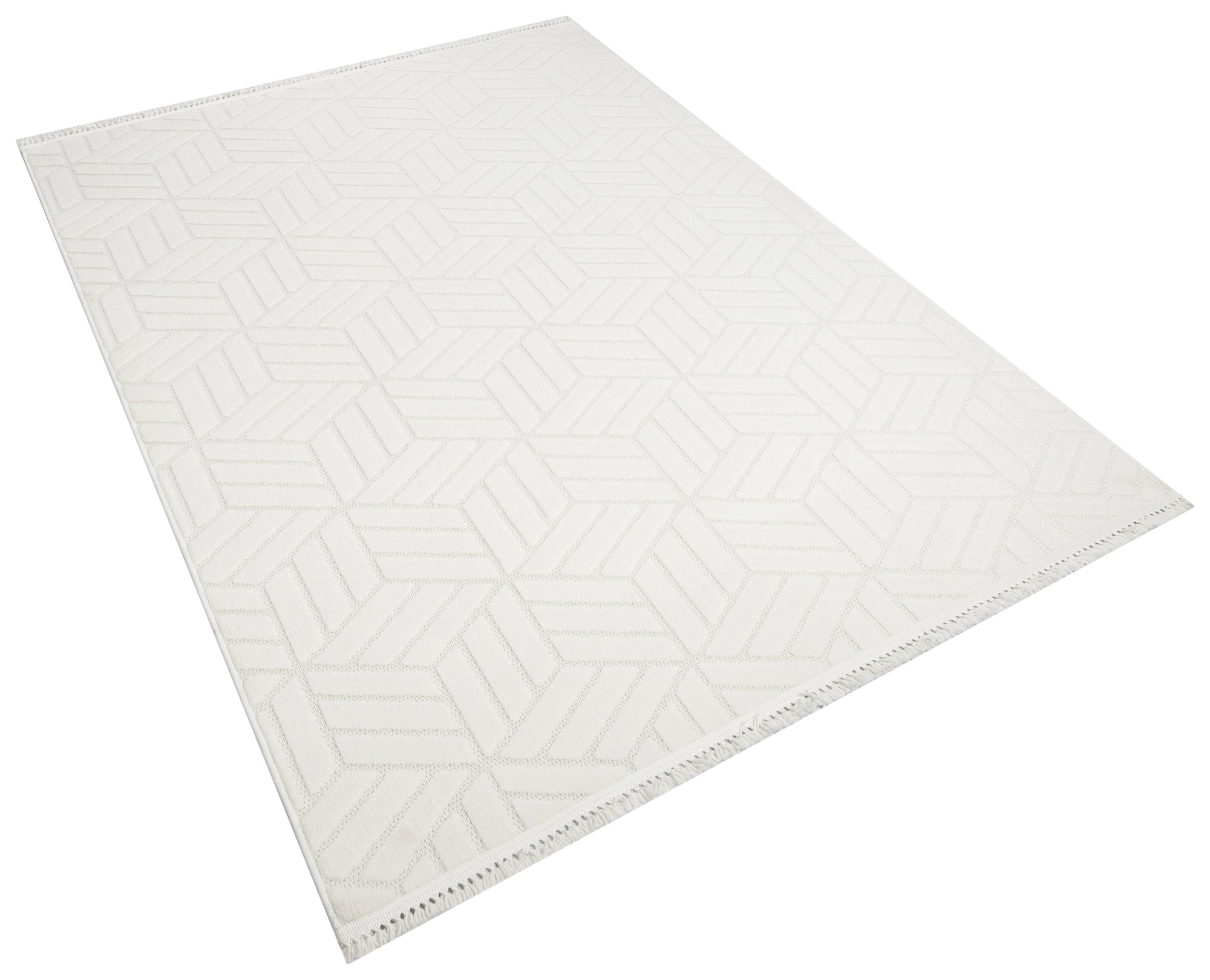 MİLAS T-LO67 KREM Kabartmalı Modern Geometrik Desenli Salon Koridor Mutfak Halısı