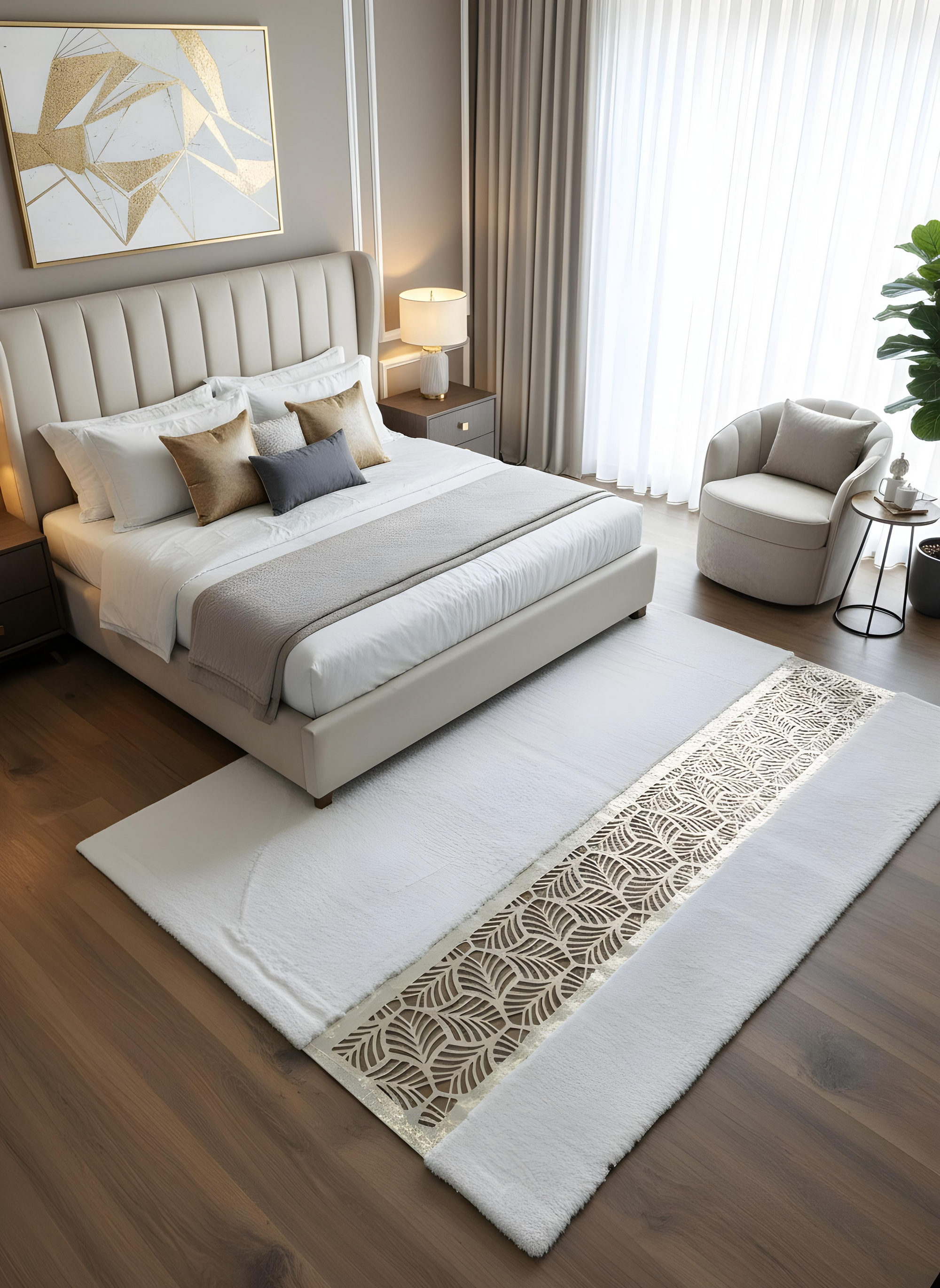 Royal Serisi İnci - El İşçiliği ile Tavşan Post ve Varaklı Deri Dekoratif Halı