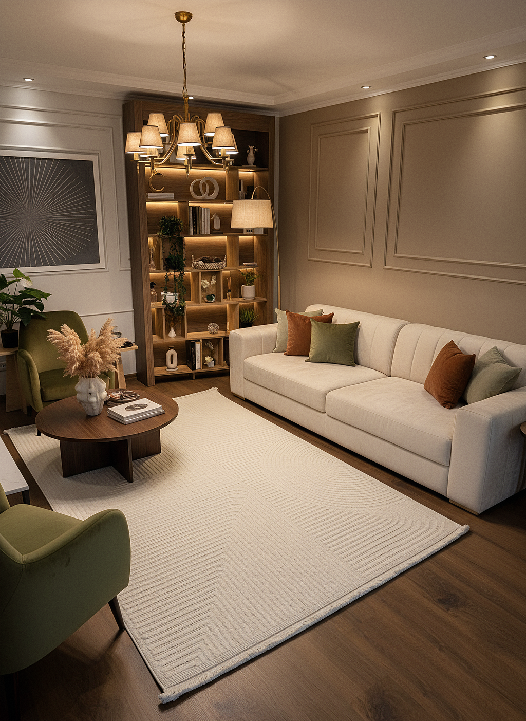 İCON T-LP04 KREM Modern Geometrik Desenli Salon Koridor Mutfak Halısı