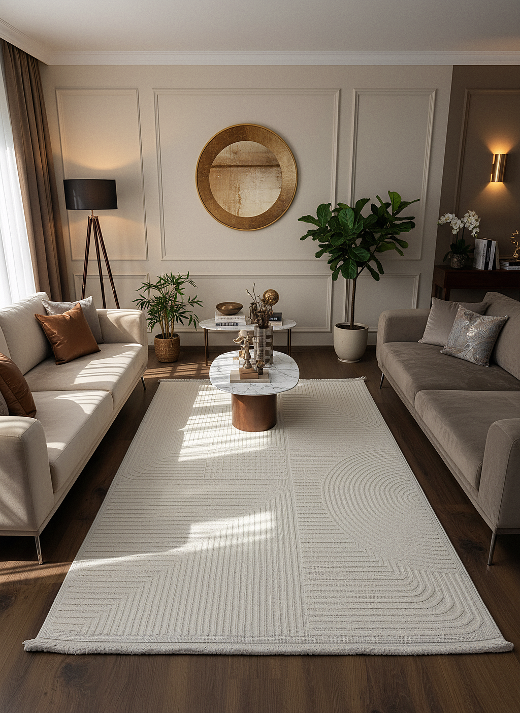 İCON T-LP04 KREM Modern Geometrik Desenli Salon Koridor Mutfak Halısı