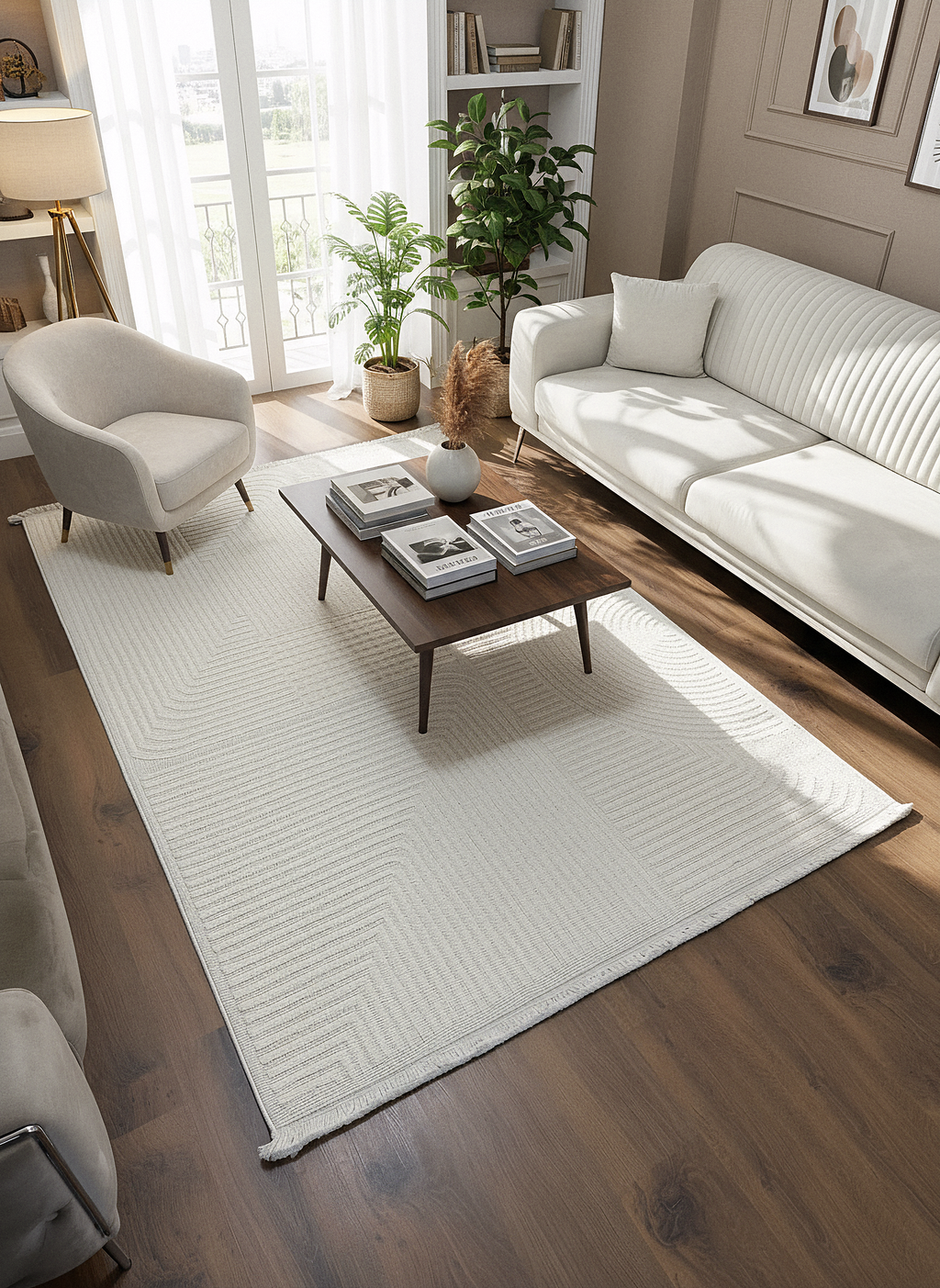 İCON T-LP04 KREM Modern Geometrik Desenli Salon Koridor Mutfak Halısı