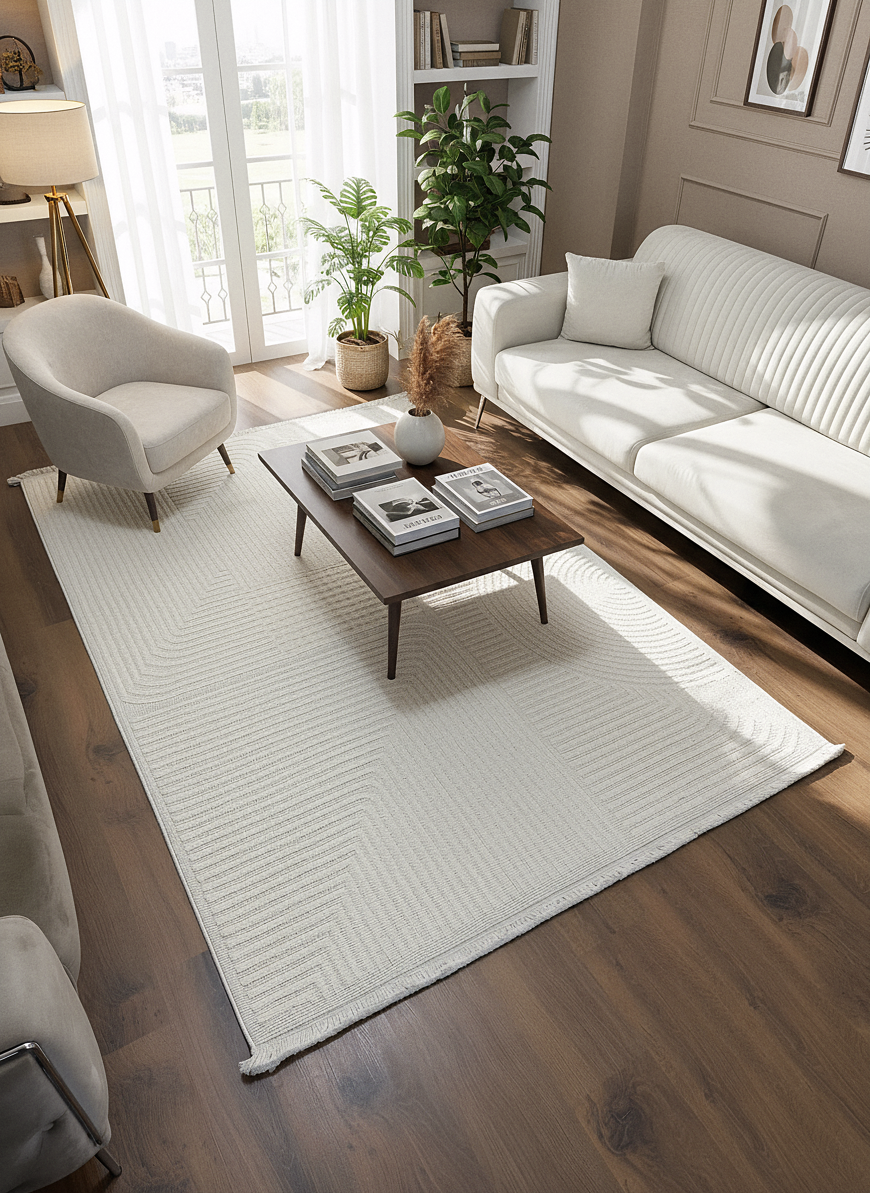 İCON T-LP04 KREM Modern Geometrik Desenli Salon Koridor Mutfak Halısı