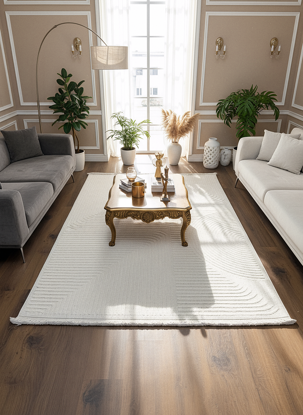 İCON T-LP04 KREM Modern Geometrik Desenli Salon Koridor Mutfak Halısı