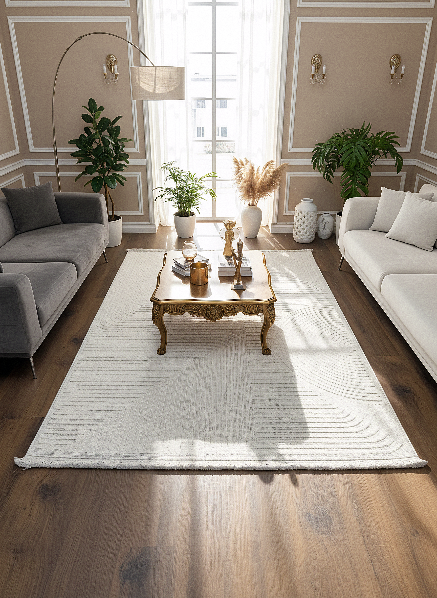 İCON T-LP04 KREM Modern Geometrik Desenli Salon Koridor Mutfak Halısı