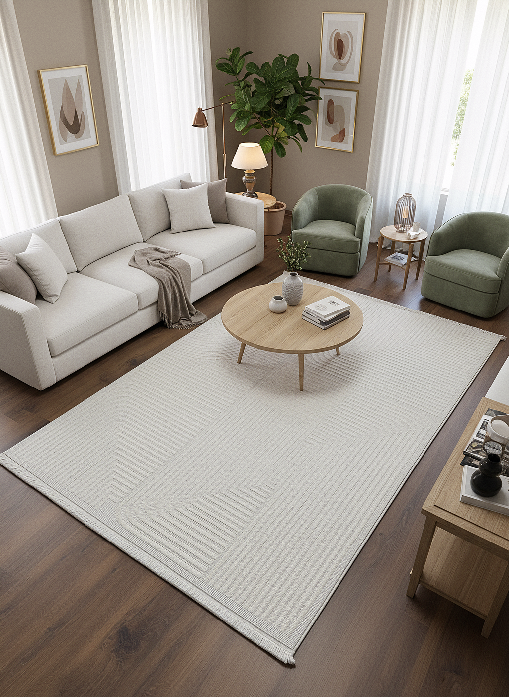 İCON T-LP04 KREM Modern Geometrik Desenli Salon Koridor Mutfak Halısı