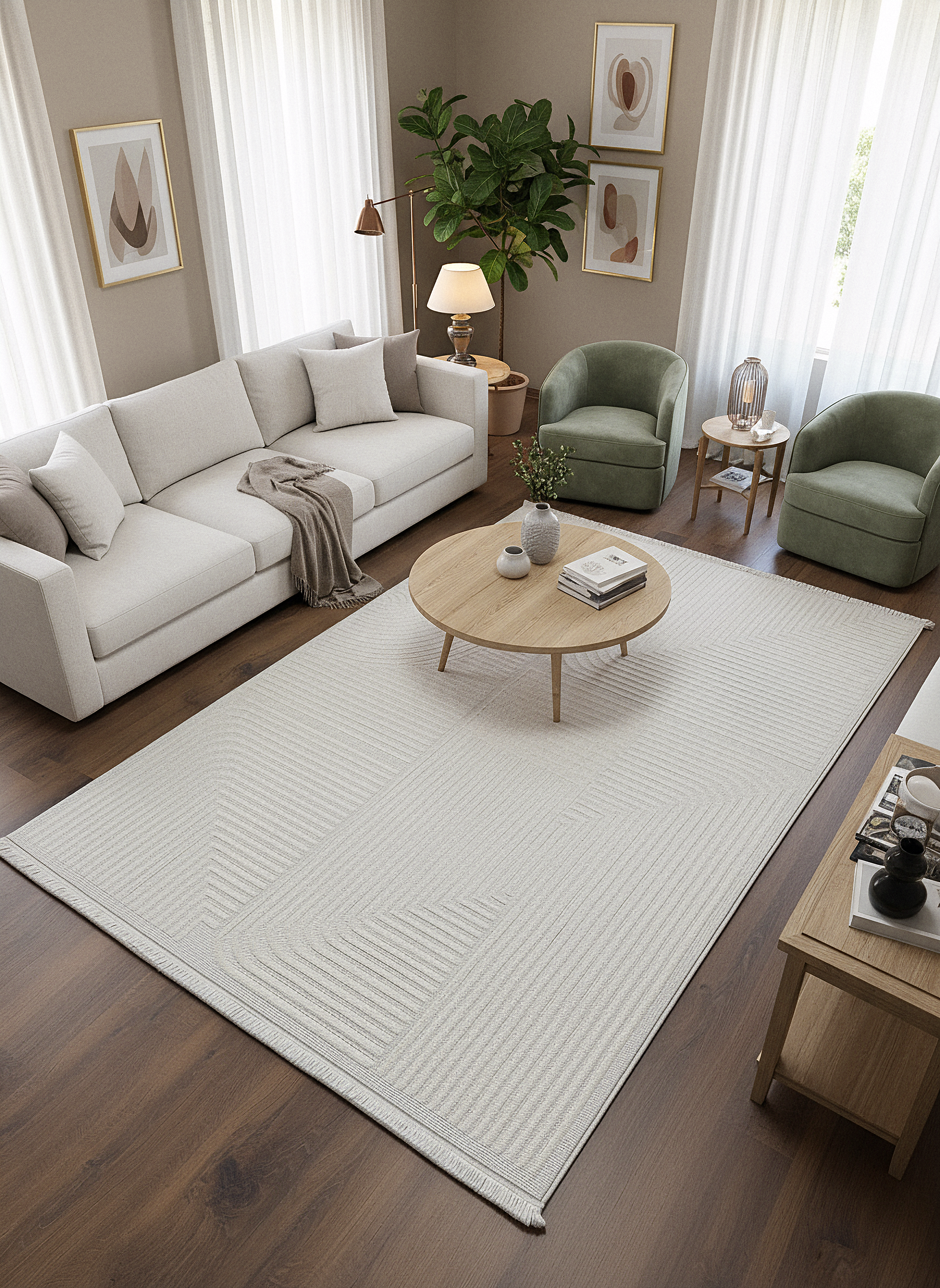 İCON T-LP04 KREM Modern Geometrik Desenli Salon Koridor Mutfak Halısı