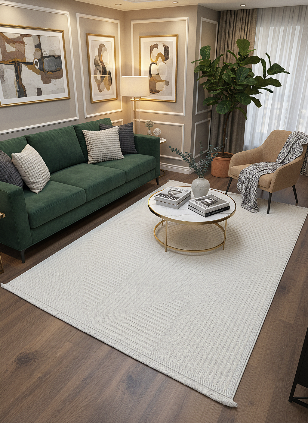 İCON T-LP04 KREM Modern Geometrik Desenli Salon Koridor Mutfak Halısı