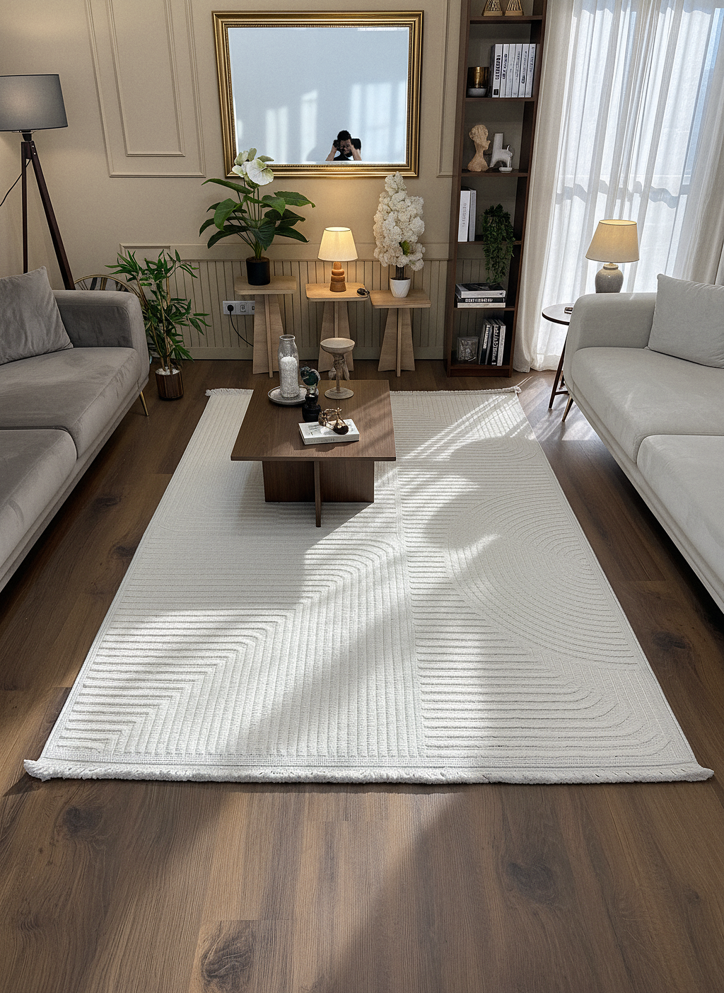 İCON T-LP04 KREM Modern Geometrik Desenli Salon Koridor Mutfak Halısı