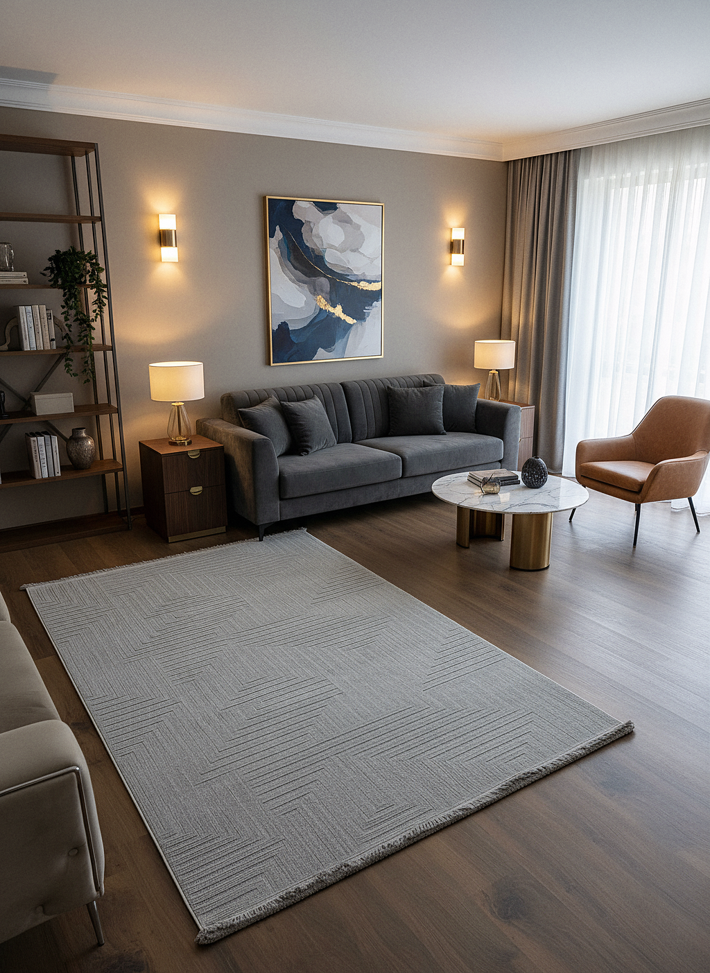 İCON T-LP05 GRİ Modern Geometrik Desenli Salon Koridor Mutfak Halısı