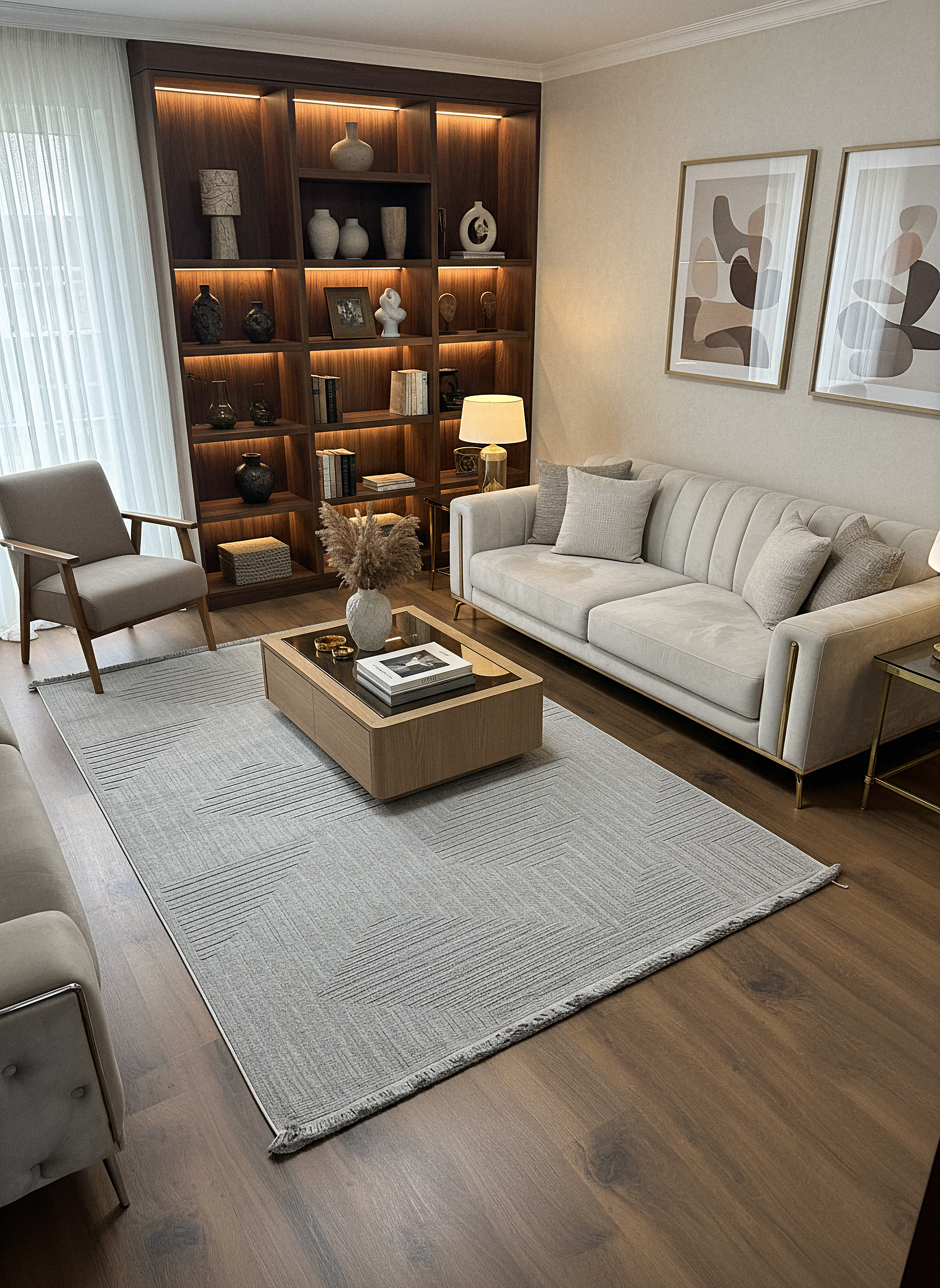 İCON T-LP05 GRİ Modern Geometrik Desenli Salon Koridor Mutfak Halısı