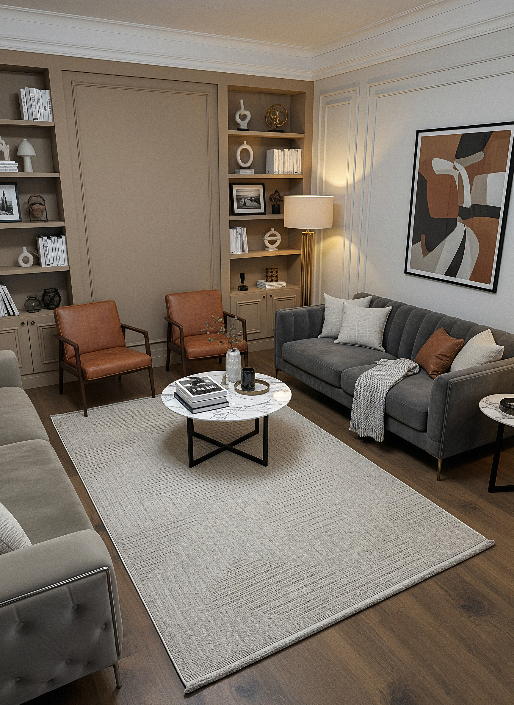 İCON T-LP06 BEJ Modern Geometrik Desenli Salon Koridor Mutfak Halısı