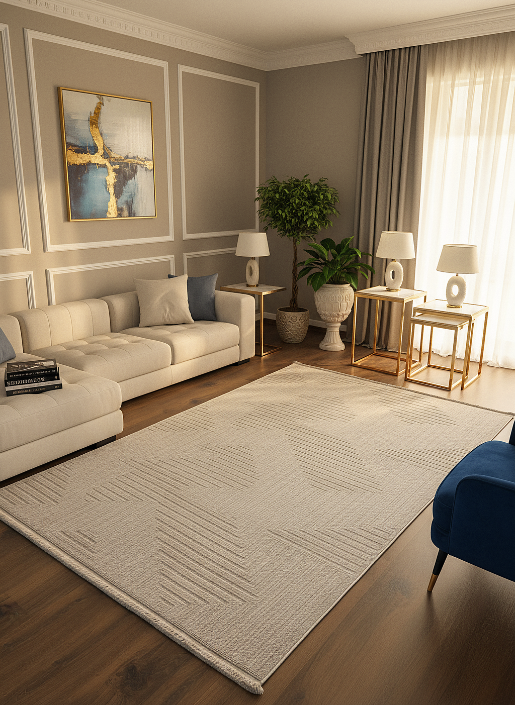 İCON T-LP06 BEJ Modern Geometrik Desenli Salon Koridor Mutfak Halısı