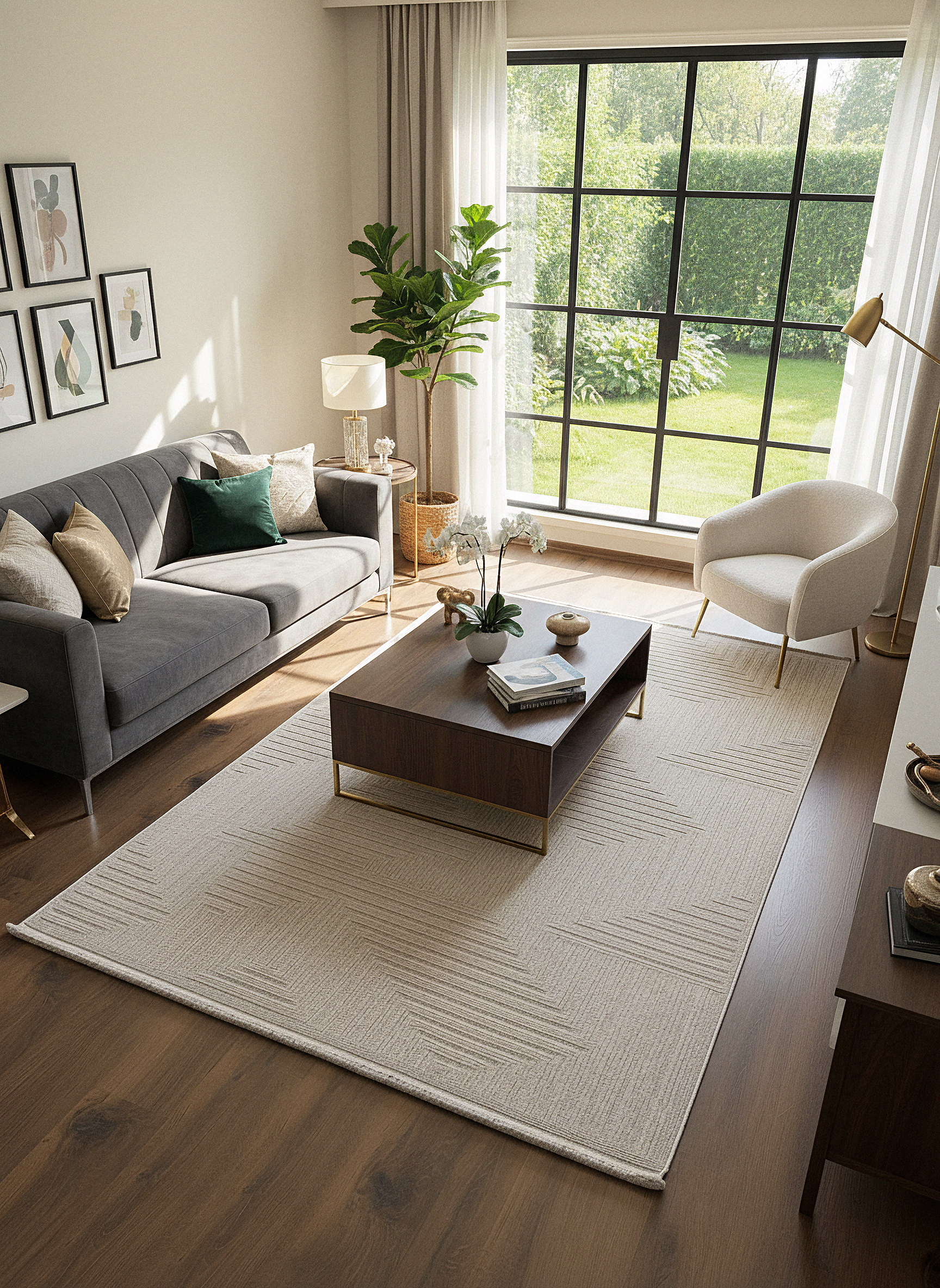 İCON T-LP06 BEJ Modern Geometrik Desenli Salon Koridor Mutfak Halısı