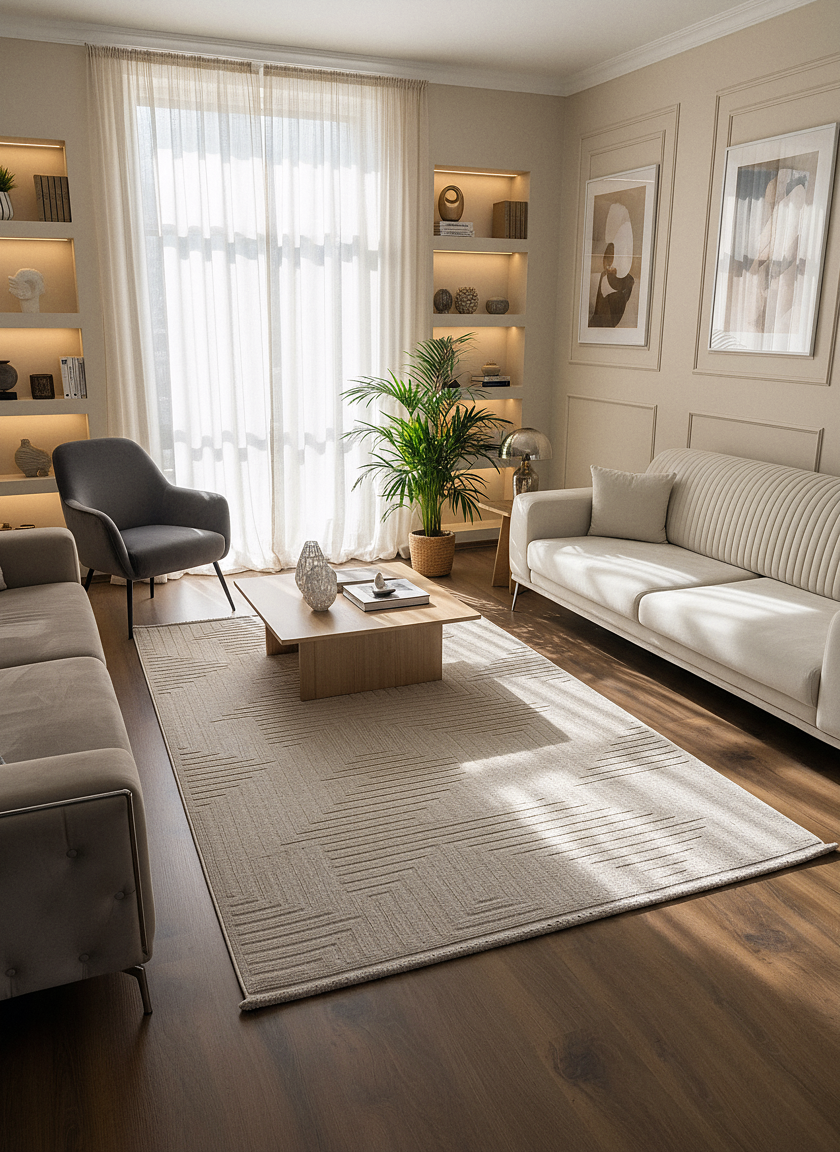 İCON T-LP06 BEJ Modern Geometrik Desenli Salon Koridor Mutfak Halısı