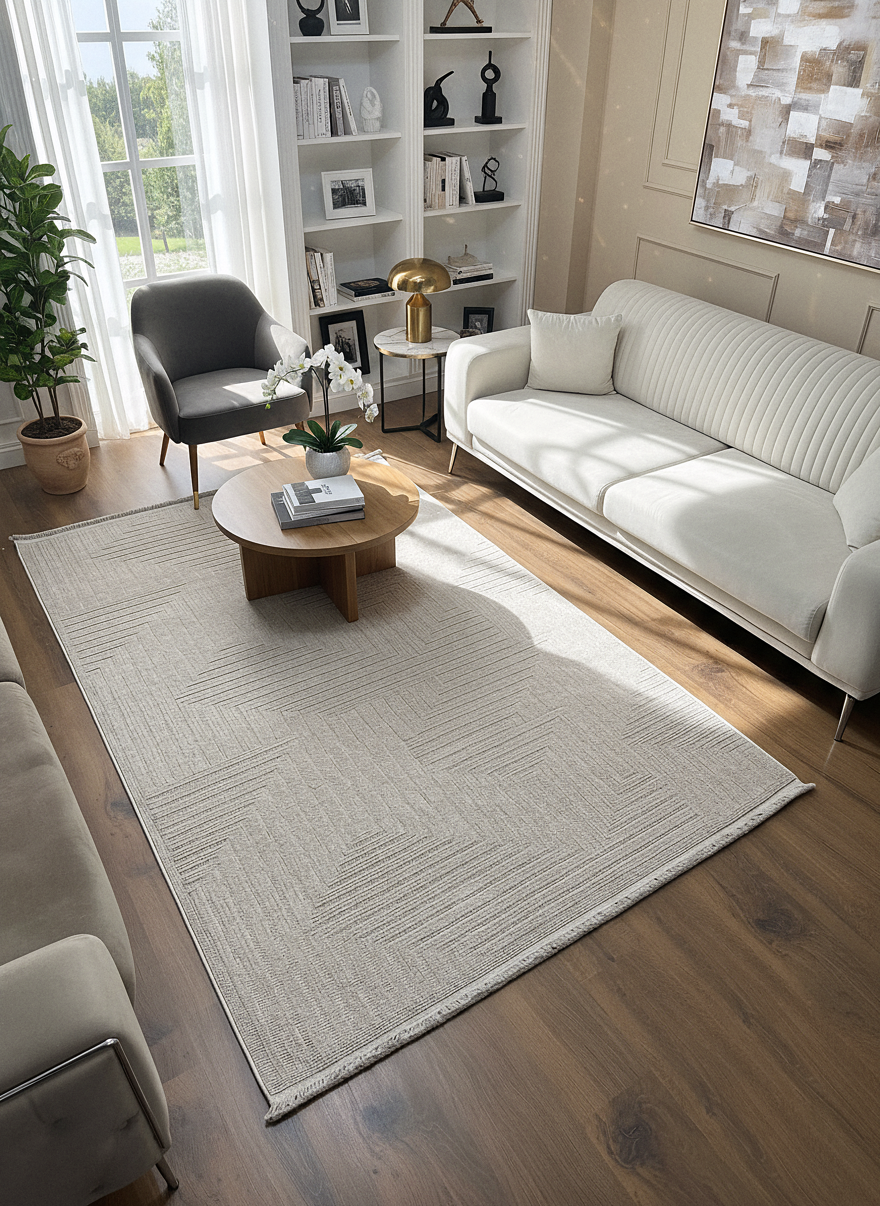 İCON T-LP06 BEJ Modern Geometrik Desenli Salon Koridor Mutfak Halısı