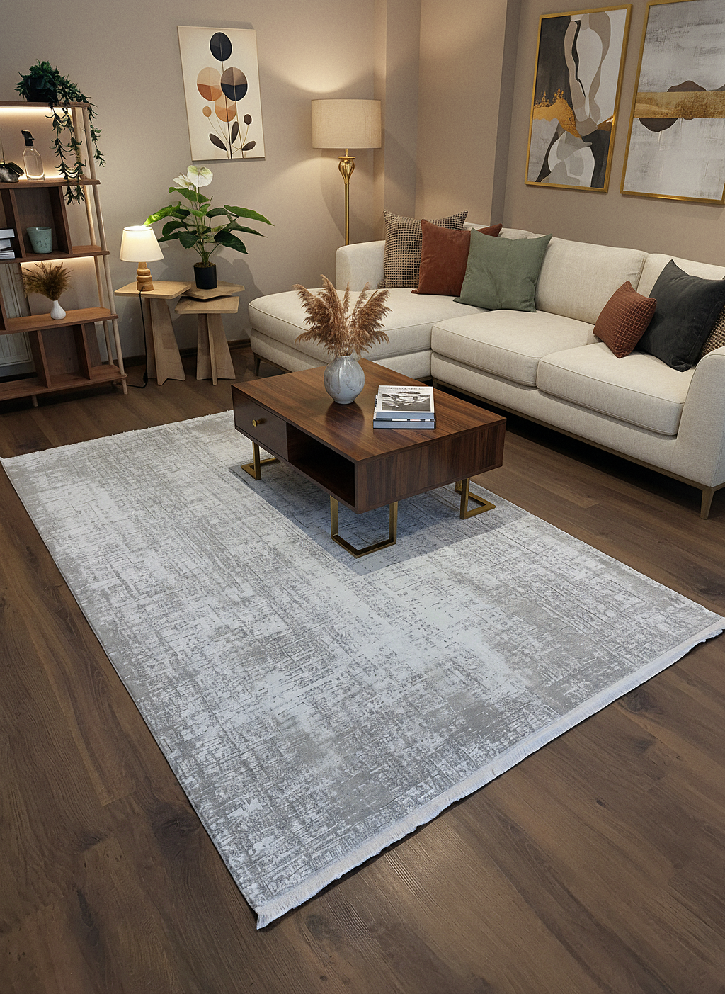 İCON T-MD01–GRİ Modern Geometrik Desenli Salon Koridor Mutfak Halısı