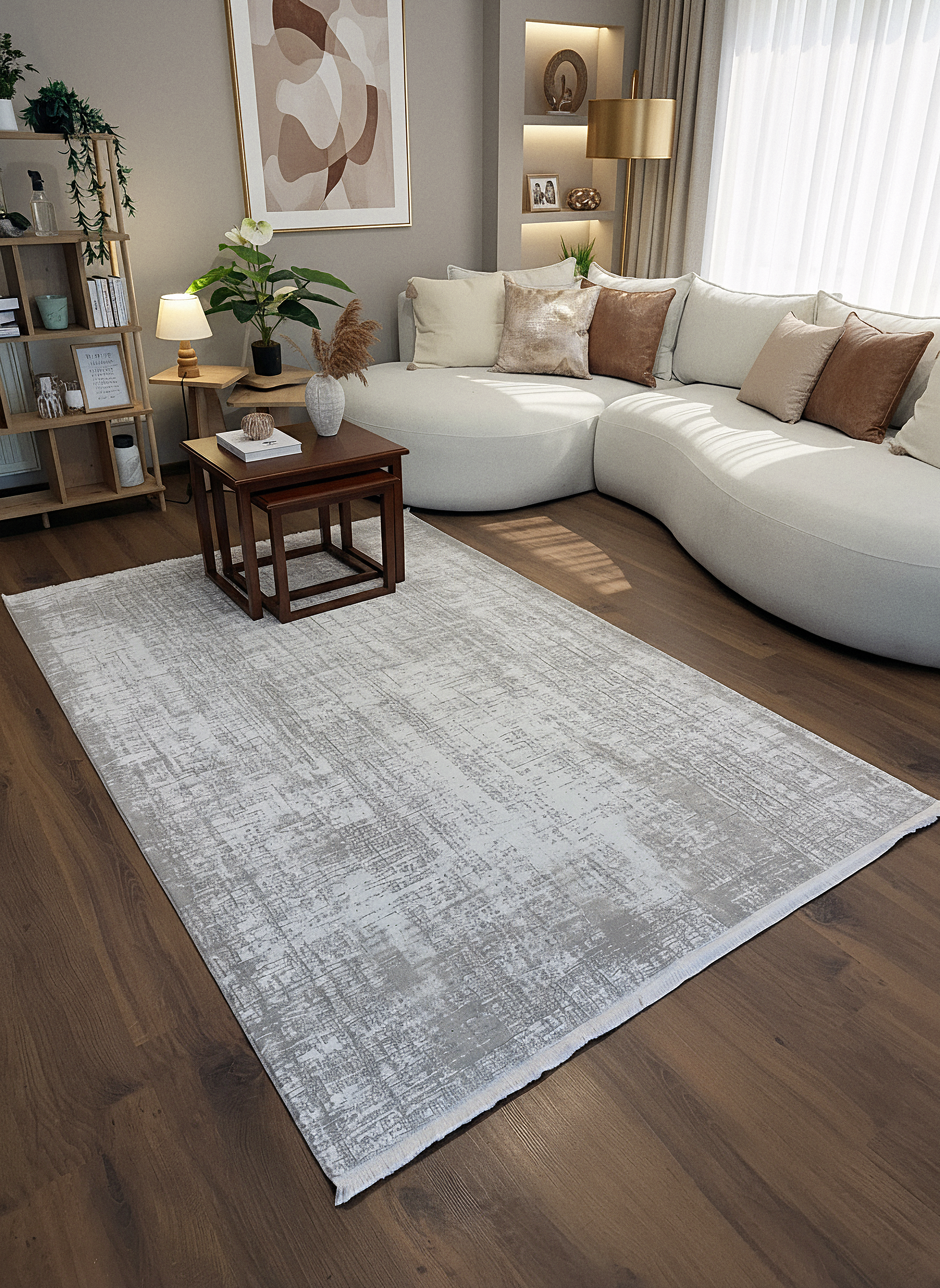 İCON T-MD01–GRİ Modern Geometrik Desenli Salon Koridor Mutfak Halısı