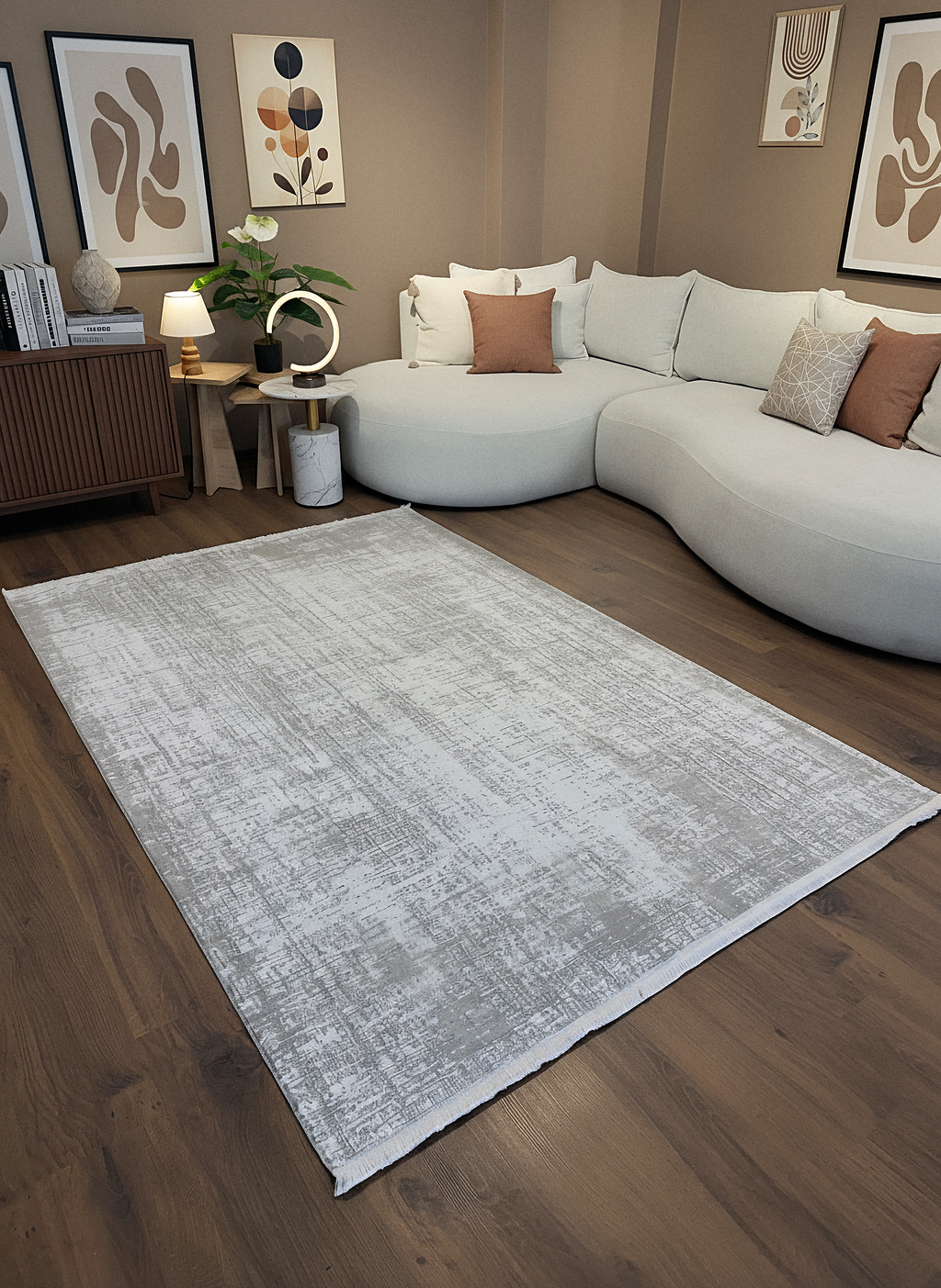 İCON T-MD01–GRİ Modern Geometrik Desenli Salon Koridor Mutfak Halısı