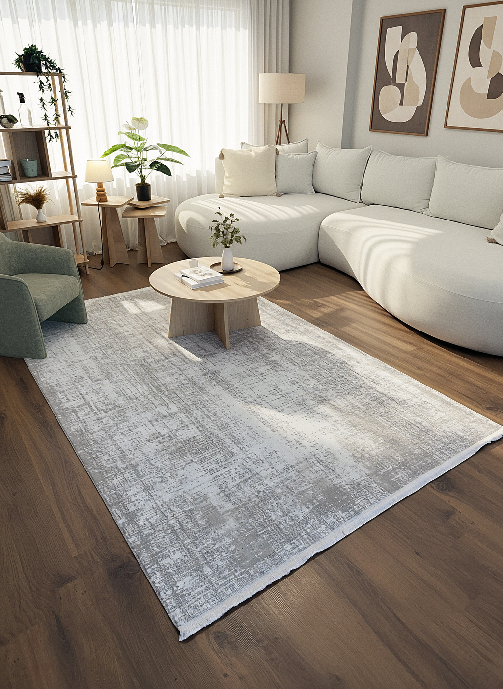 İCON T-MD01–GRİ Modern Geometrik Desenli Salon Koridor Mutfak Halısı