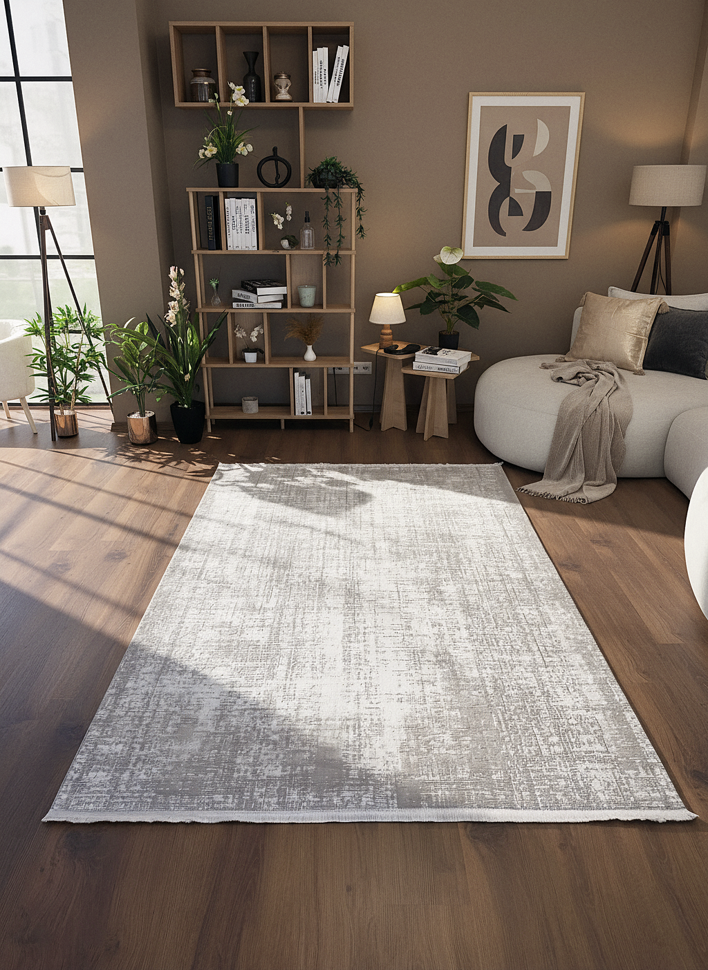 İCON T-MD01–GRİ Modern Geometrik Desenli Salon Koridor Mutfak Halısı