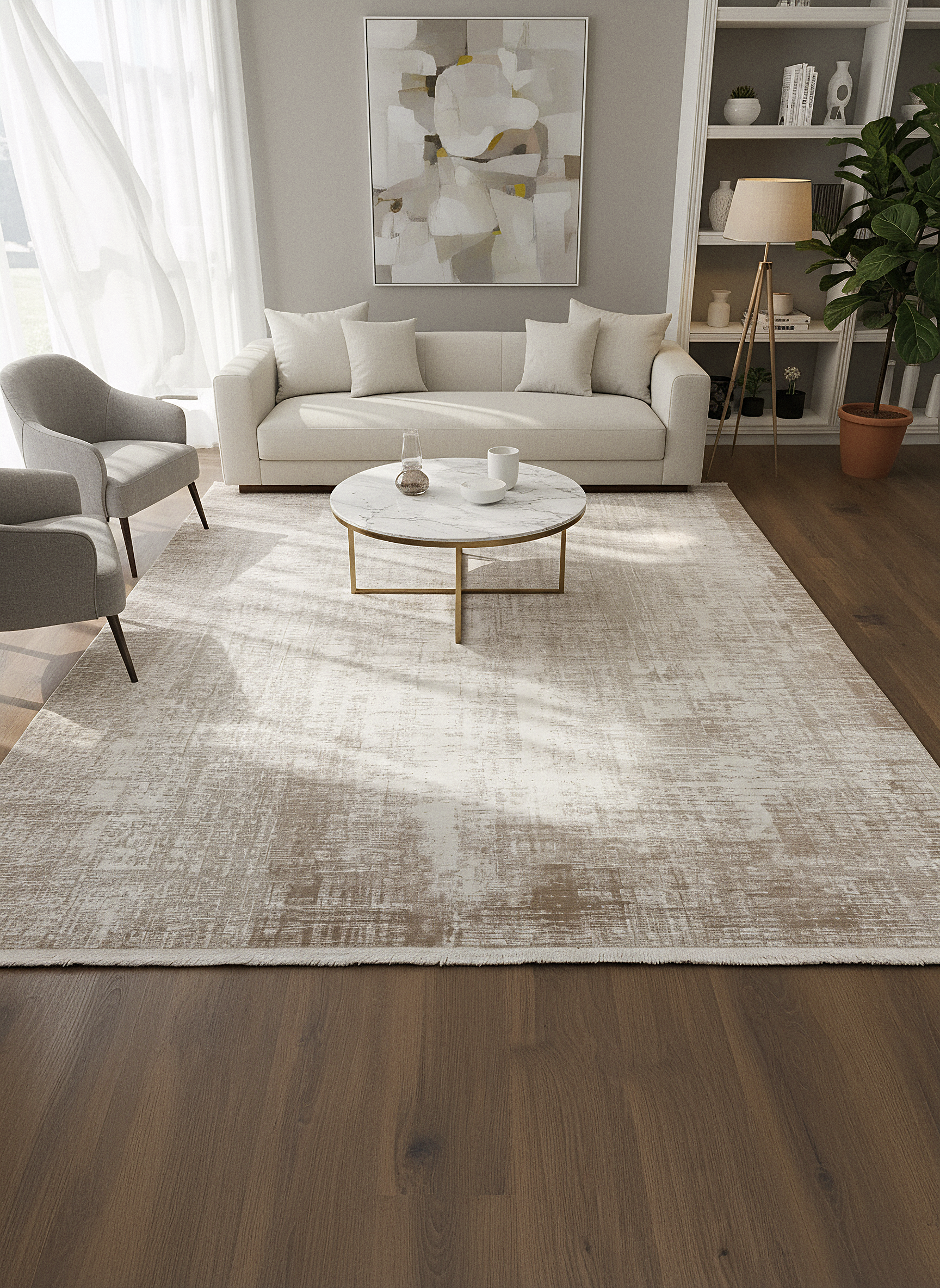 İCON T-MD02–BEJ Modern Yumuşak Salon Koridor Mutfak Makine Dokuma Halısı