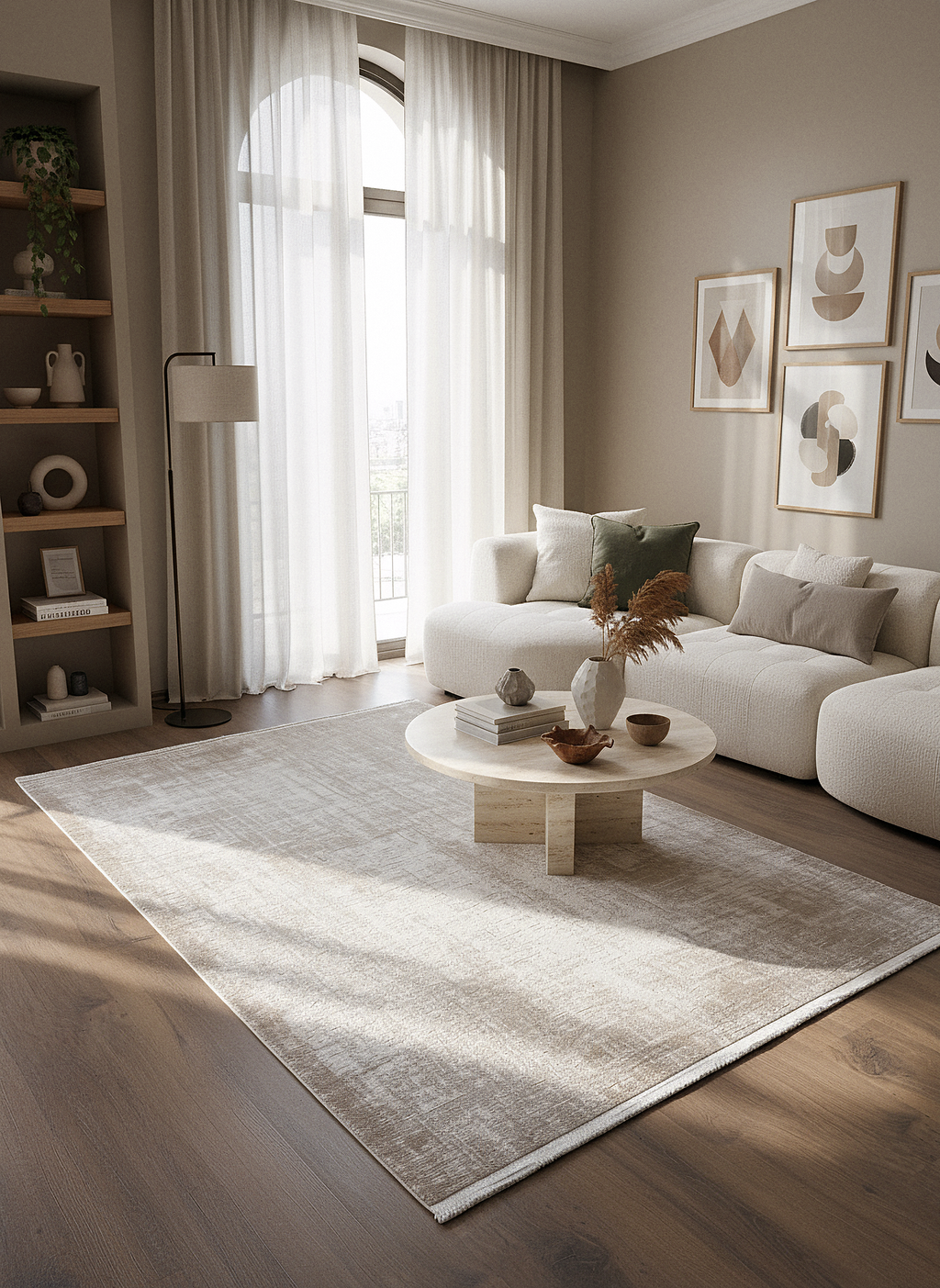 İCON T-MD02–BEJ Modern Yumuşak Salon Koridor Mutfak Makine Dokuma Halısı