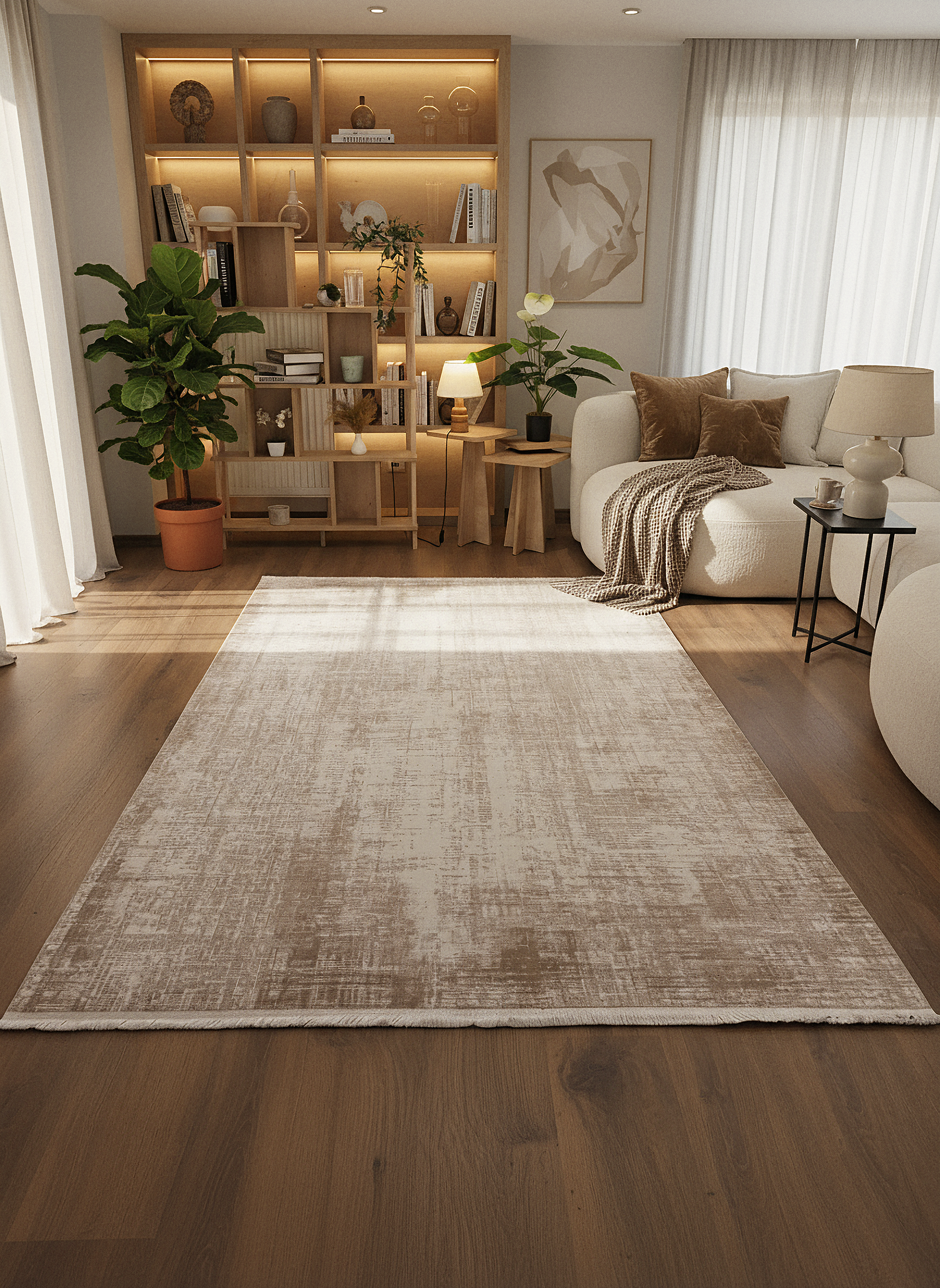 İCON T-MD02–BEJ Modern Yumuşak Salon Koridor Mutfak Makine Dokuma Halısı