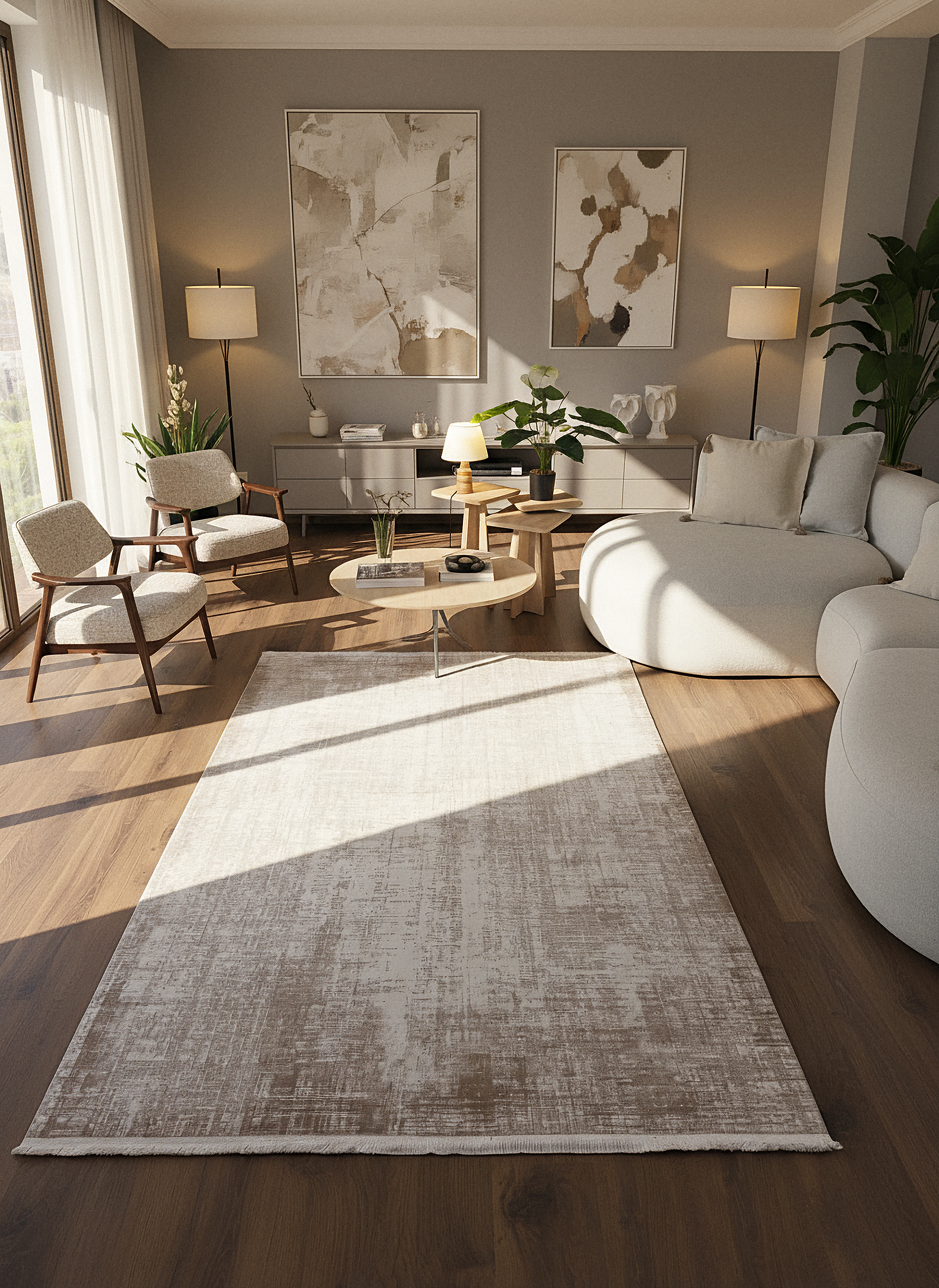 İCON T-MD02–BEJ Modern Yumuşak Salon Koridor Mutfak Makine Dokuma Halısı